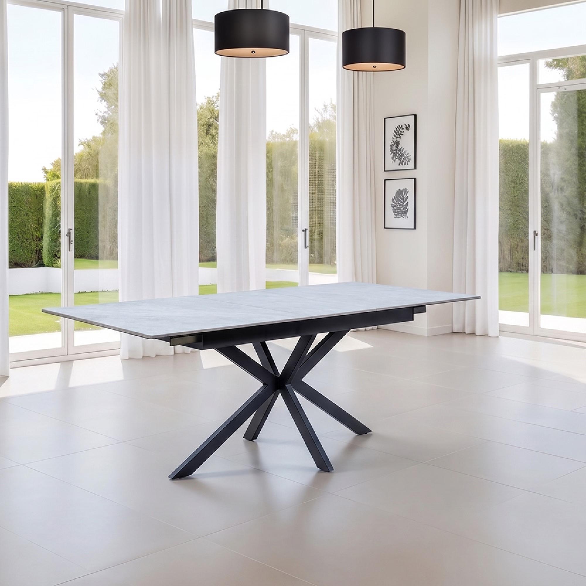 Arrigo Extending Dining Table - 6-8 Seater - 160cm-200cm - Italy Grey Marble - Black Star Base