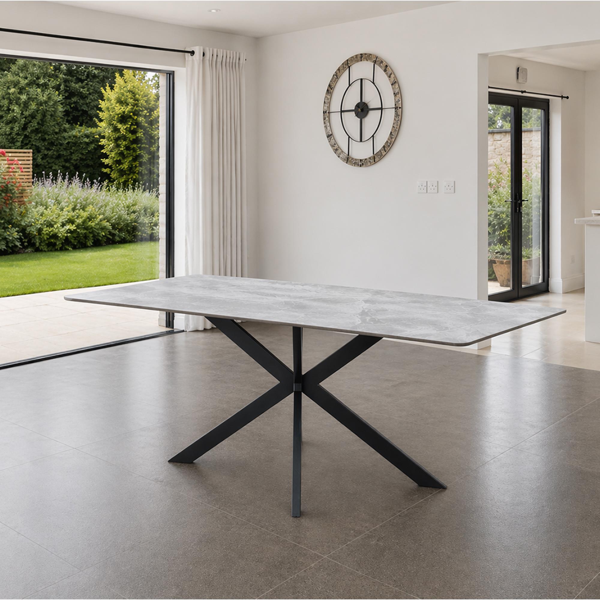 Bardo Dining Table - 6 Seater - 150cm - Italy Grey Sintered Stone - Black Star Base
