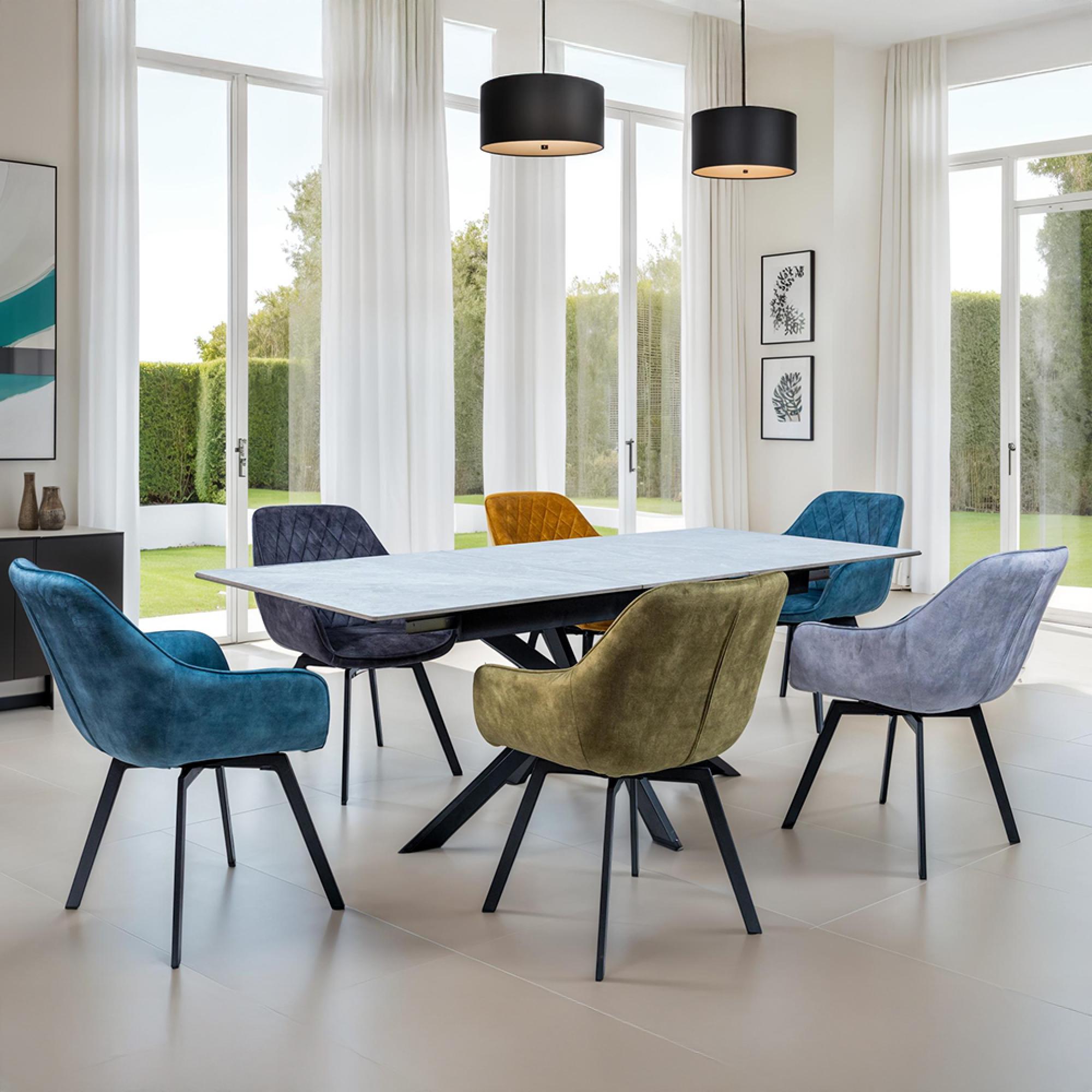 Arrigo Extending Dining Table - 6-8 Seater - 160cm-200cm - Italy Grey Marble - Black Star Base