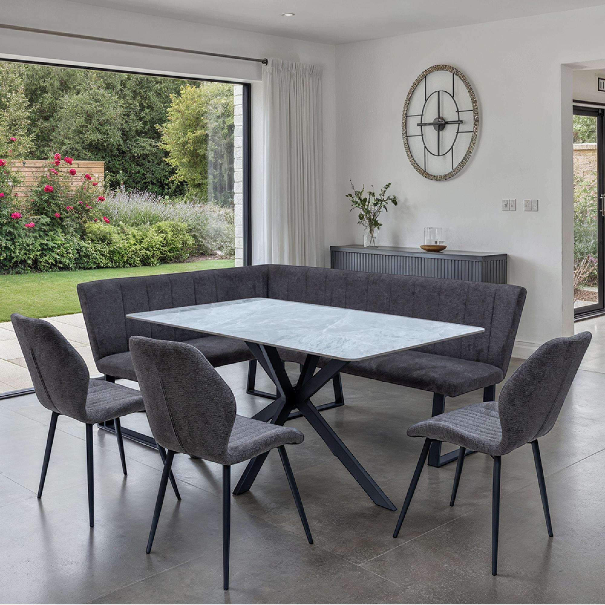 Bardo Dining Table - 6 Seater - 150cm - Italy Grey Sintered Stone - Black Star Base