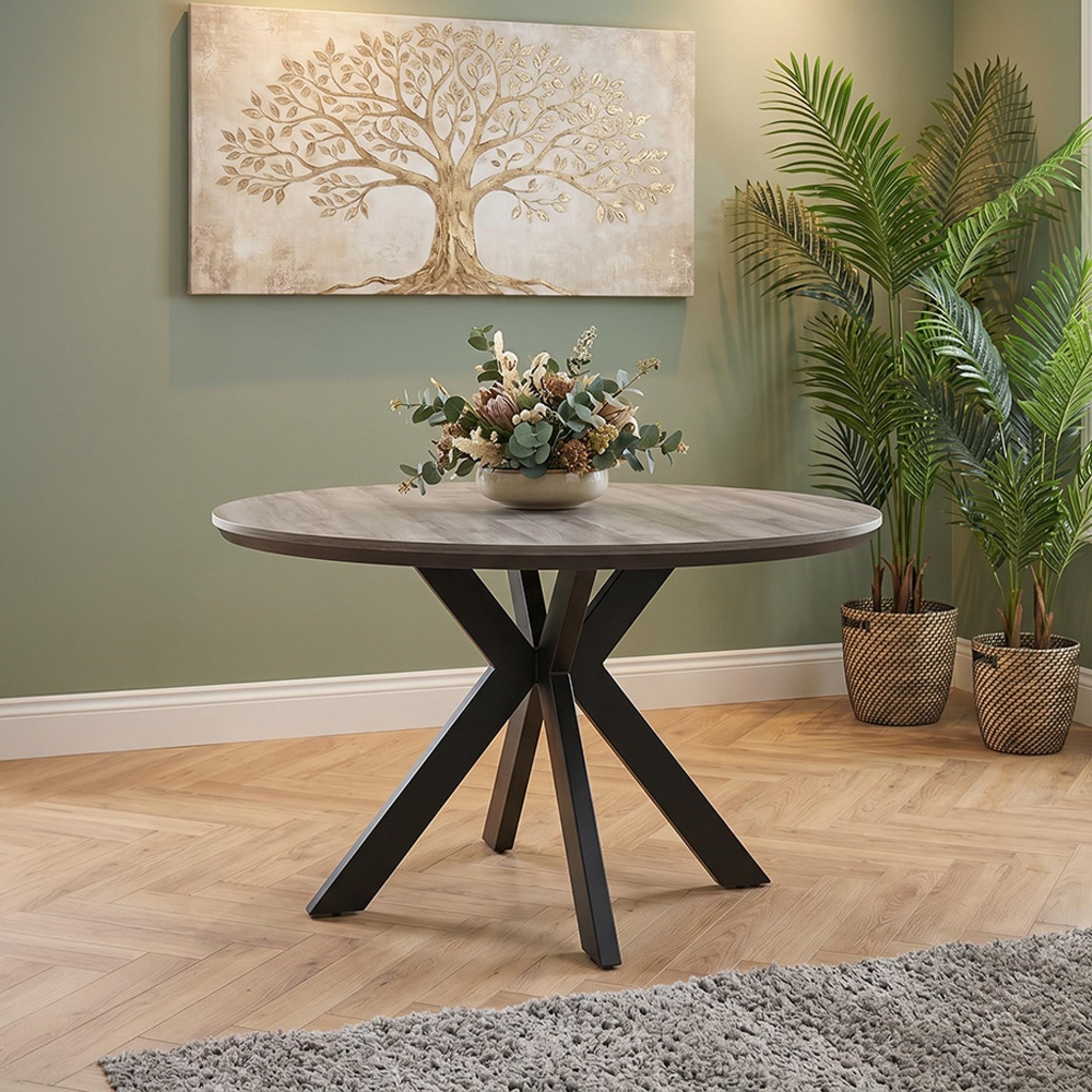 Manhattan Dining Table - Grey - 4 Seater - 120cm - Round - Black Spider Legs Base