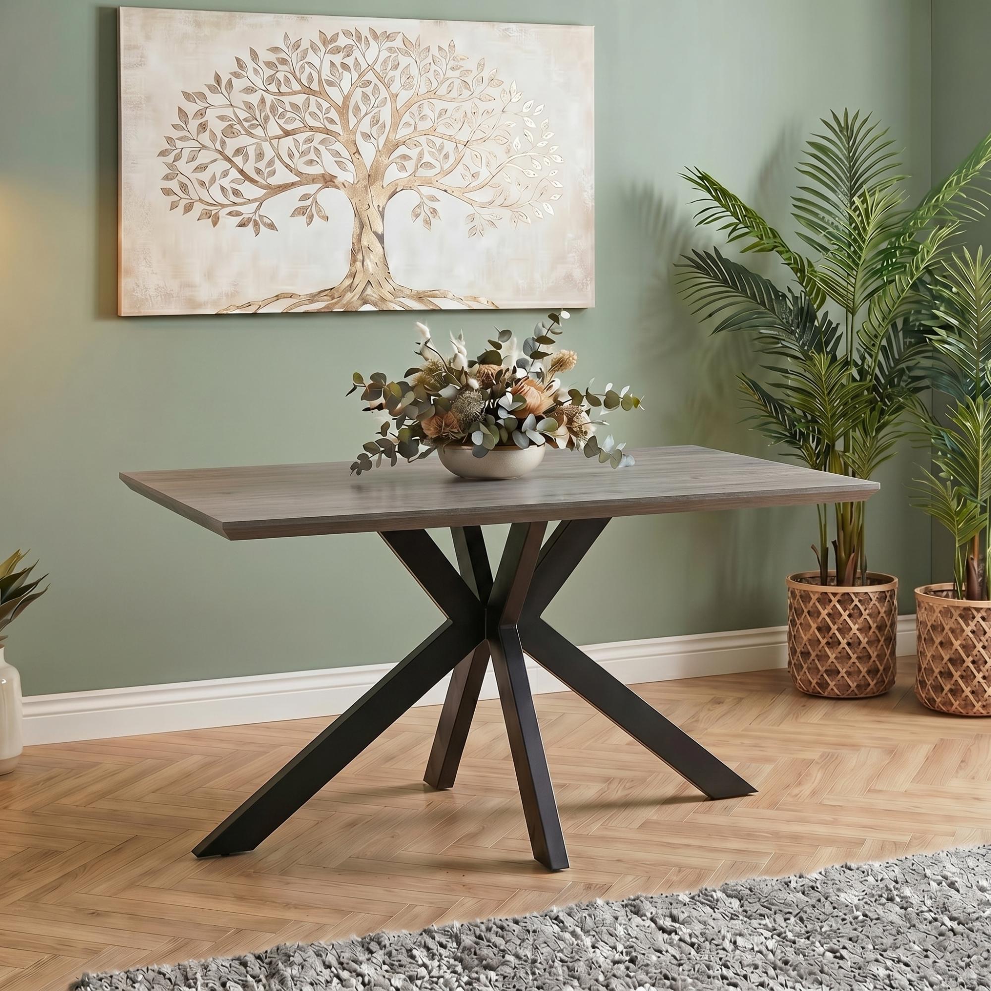 Manhattan Dining Table - Grey - 4 Seater - 140cm - Black Spider Legs Base