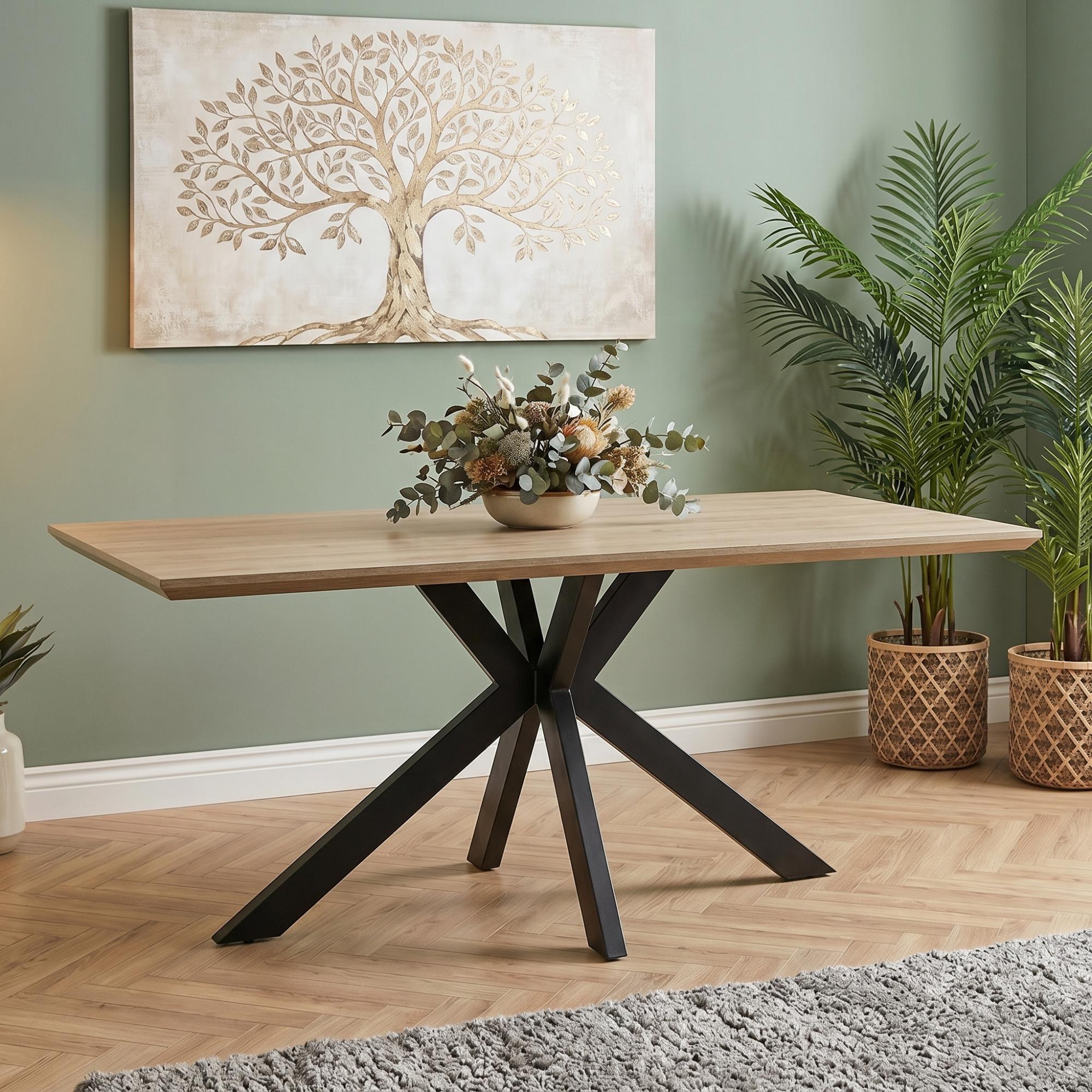 Manhattan Dining Table - Oak - 6 Seater - 180cm - Black Spider Legs Base