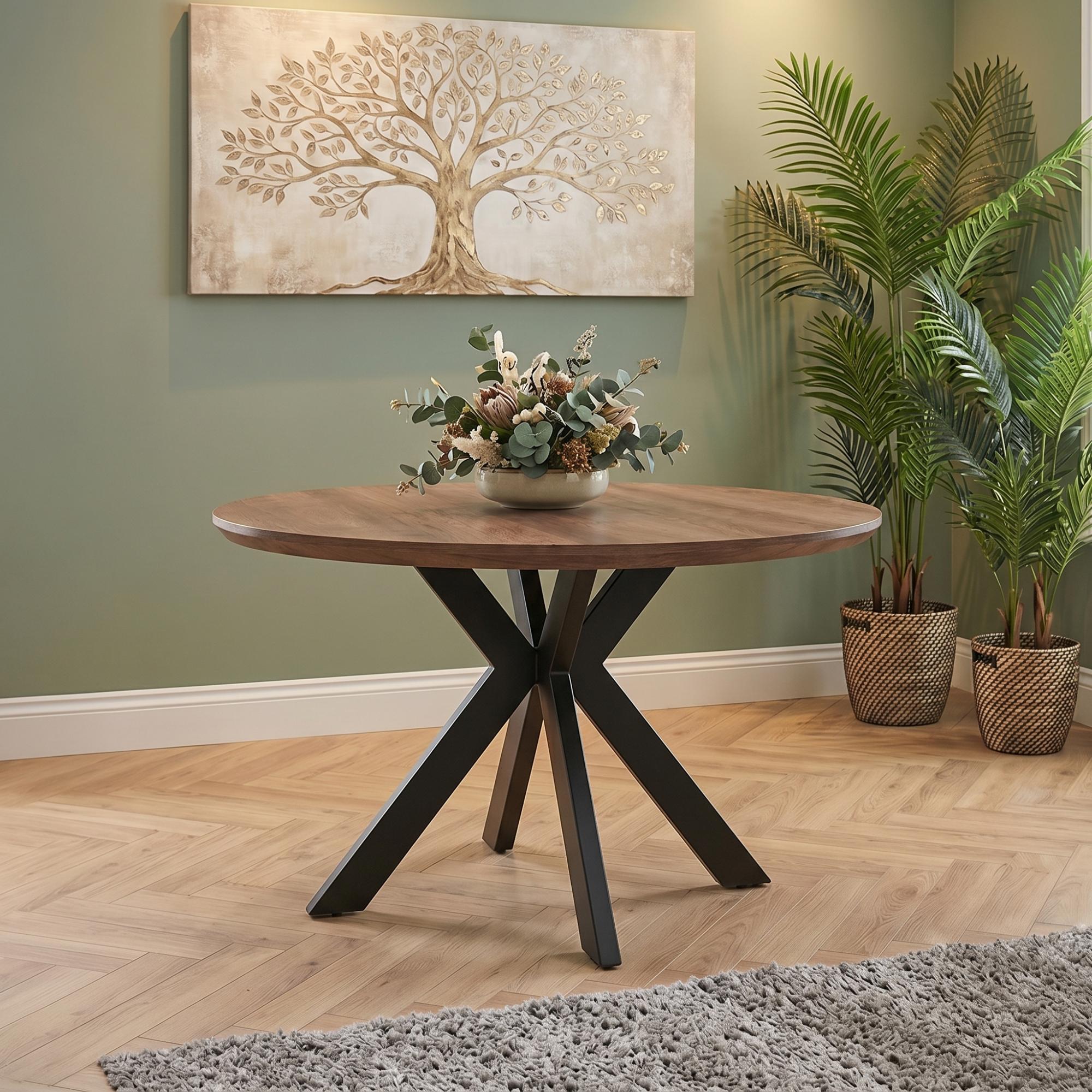 Manhattan Dining Table - Walnut - 4 Seater - 120cm - Round - Black Spider Legs Base