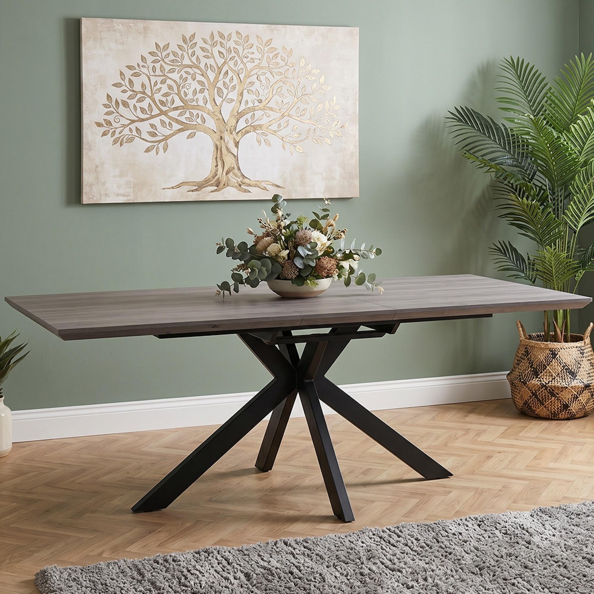 Manhattan Extending Dining Table - Grey - 6-8 Seater - 180cm-220cm - Black Spider Legs Base