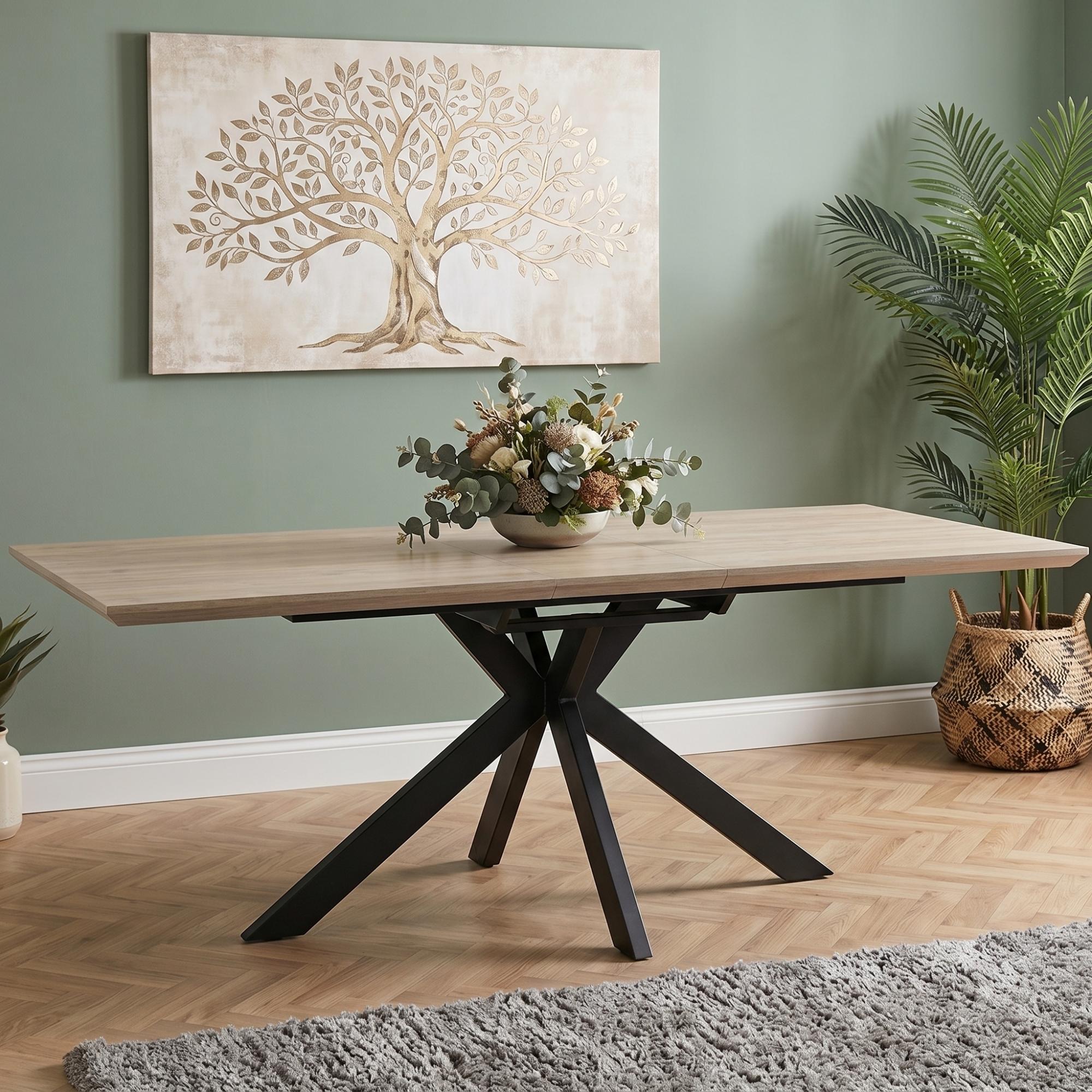 Manhattan Extending Dining Table - Oak - 6-8 Seater - 180cm-220cm - Black Spider Legs Base