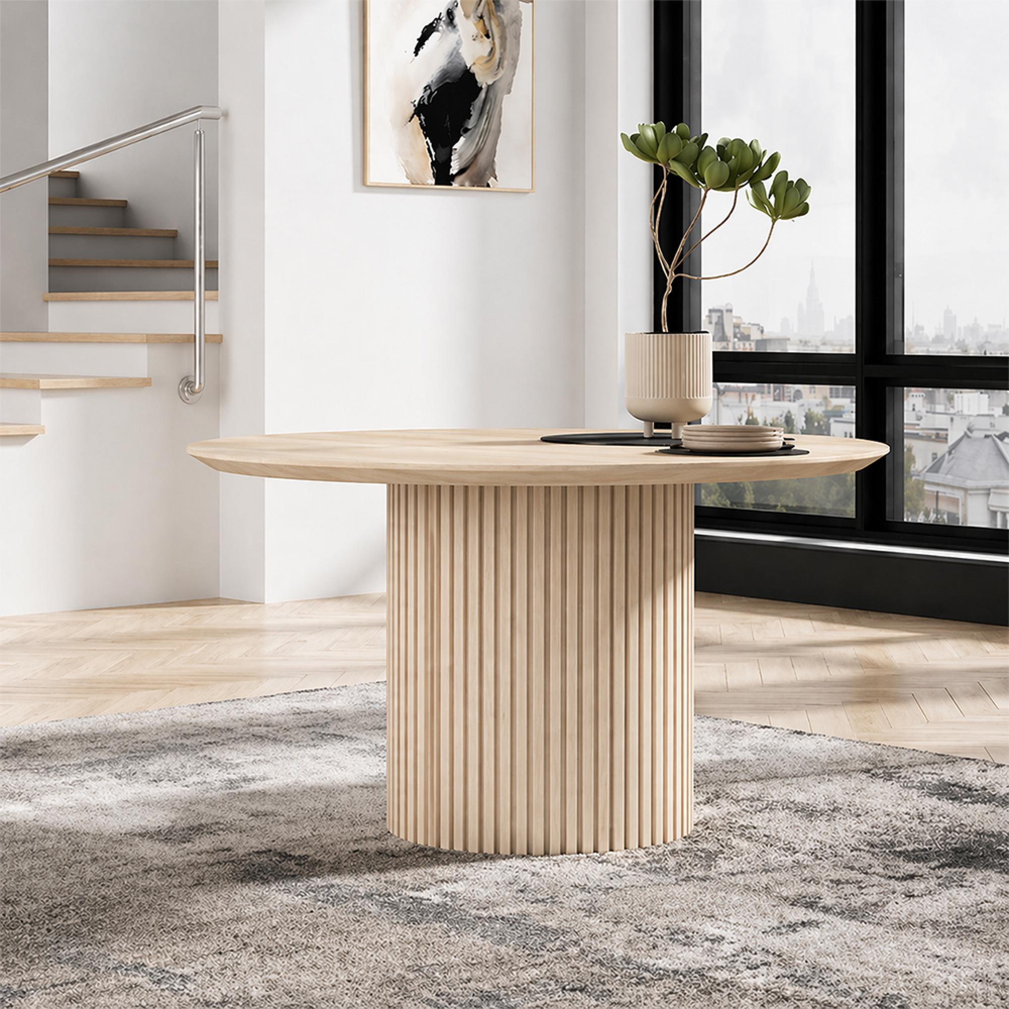 Timo Dining Table - Round - with Slatted Base - Lacquered Ash - Variation Available