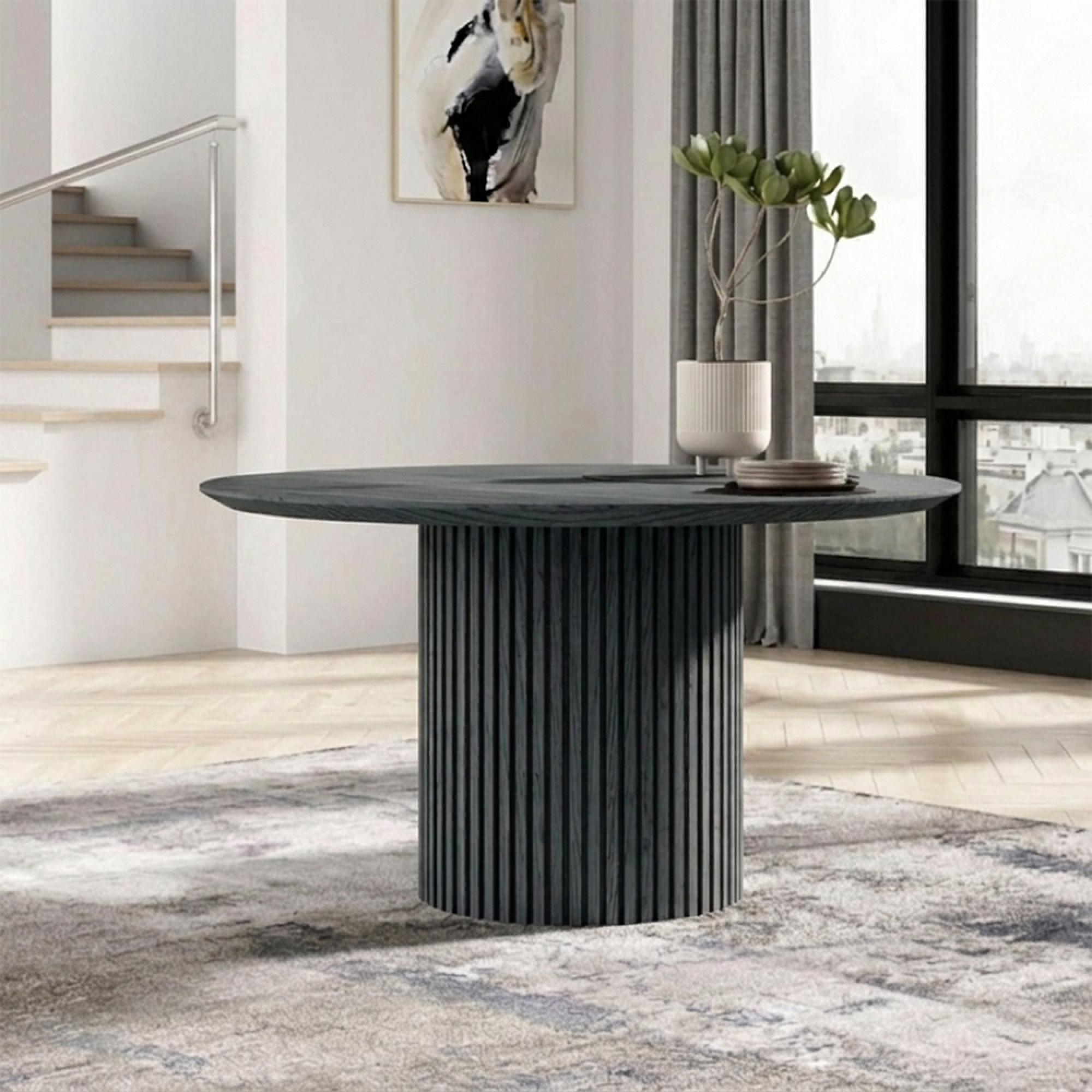 Timo Dining Table - Round - with Slatted Base - Oiled Ash - Variation Available