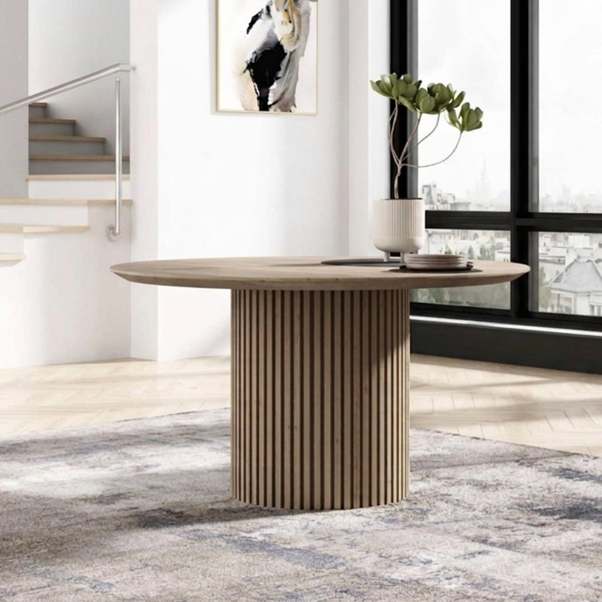 Timo Dining Table - Round - with Slatted Base - Oiled Oak - Variation Available