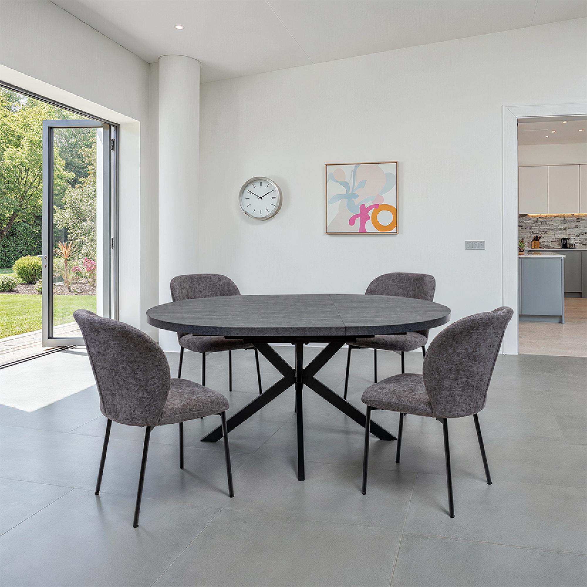 Faro Extending Dining Table - 6-8 Seater - 120cm-160cm - Round - Melamine - Charcoal
