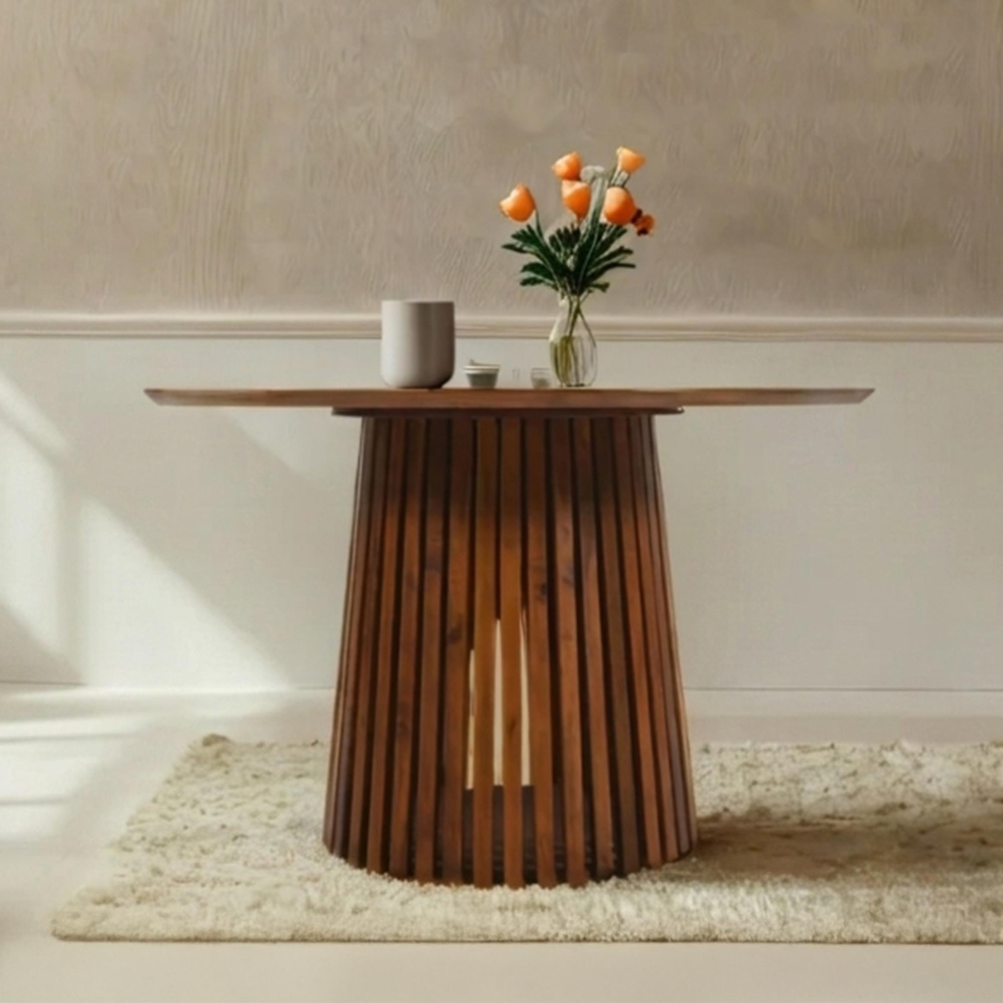 Slatted Dining Table - 4 Seater - 120cm - Round - Slatted - Mango Wood