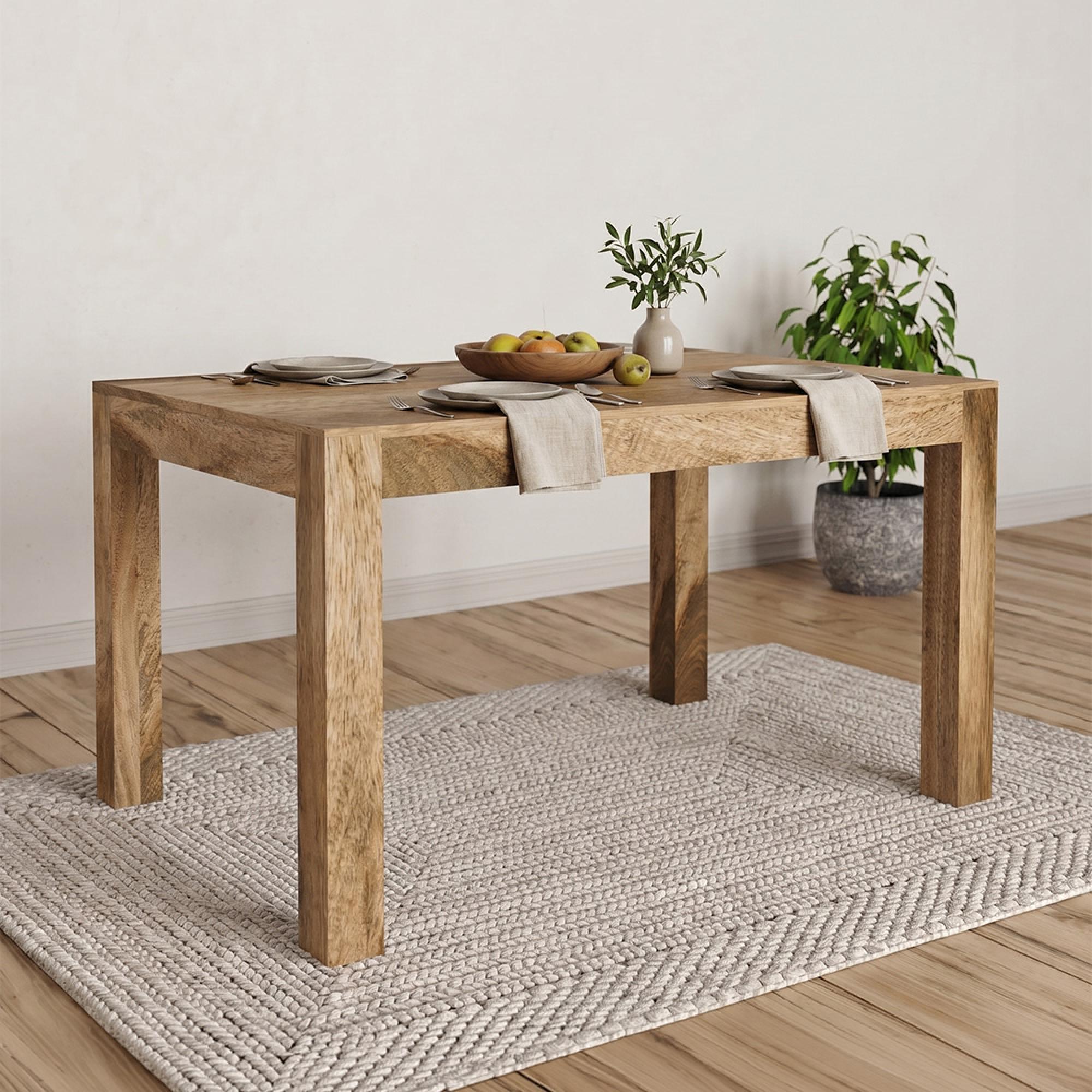 Cube Dining Table - 6 Seater - 135cm - Natural Mango Wood