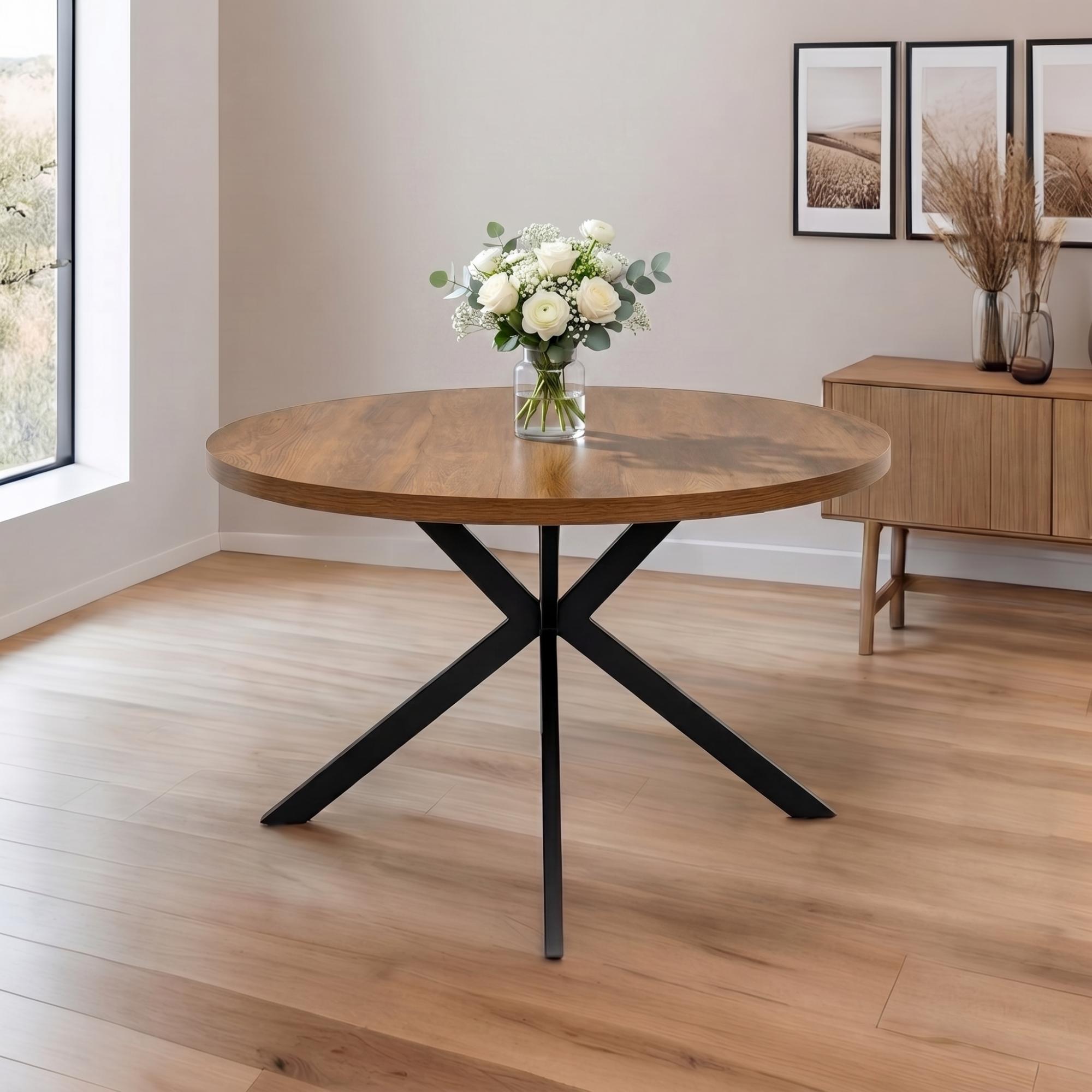 Panama Dining Table - 4 Seater - 120cm - Round - Spider Legs - Dark Oak