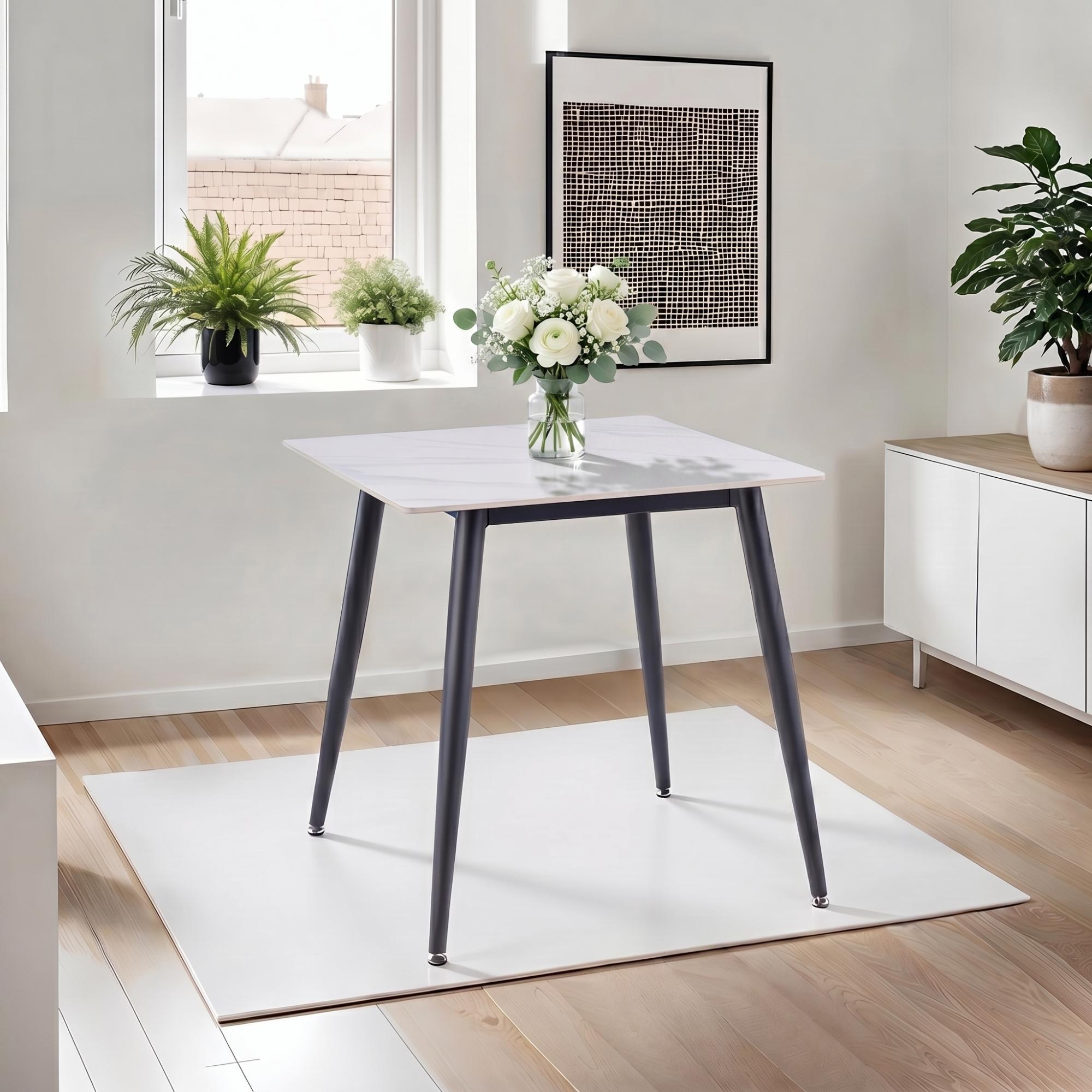 Lavina Dining Table - 2 Seater - 75cm - Square - White Sintered Stone