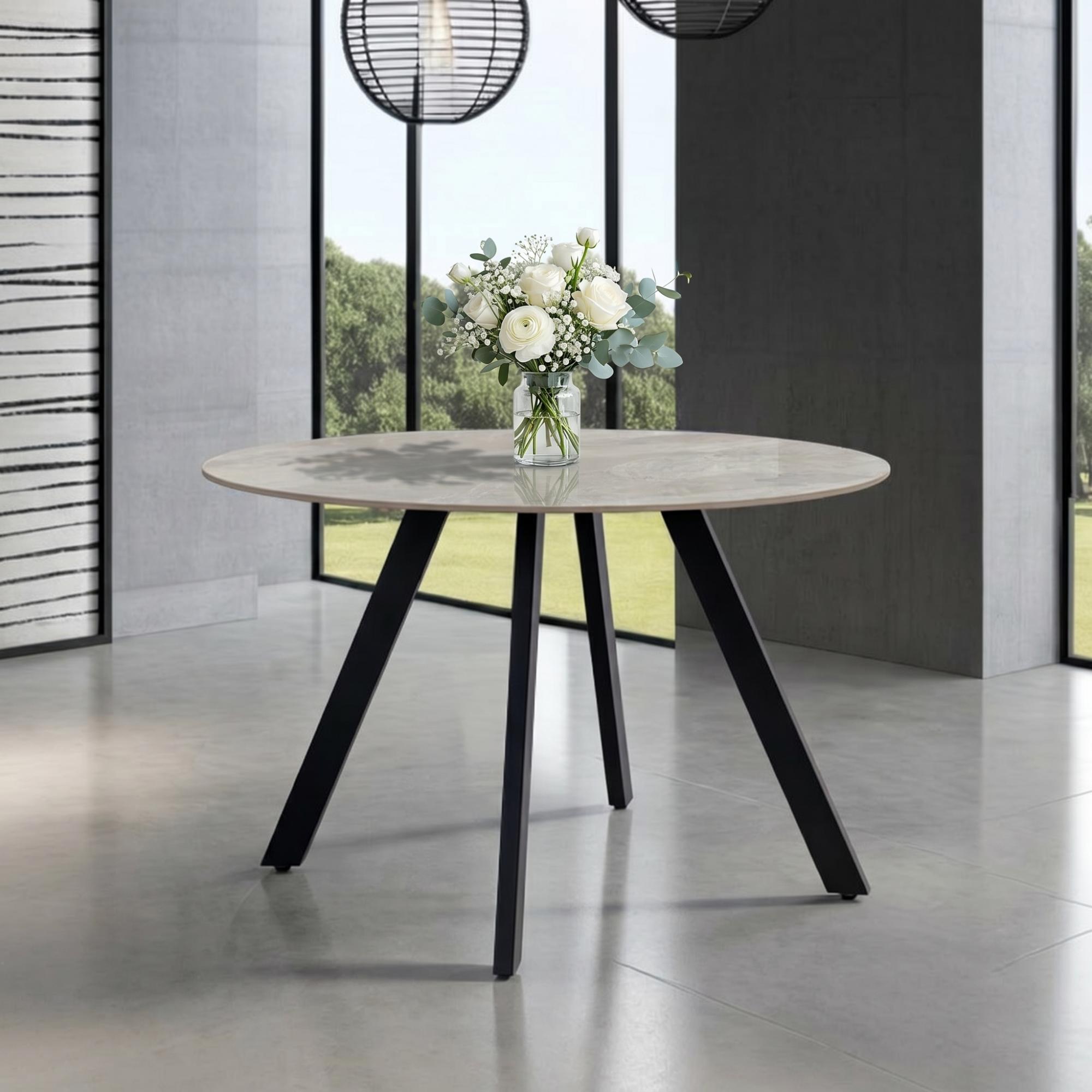 Saldini Dining Table - 4 Seater - 110cm - Round - Spider Legs - Grey Sintered Stone
