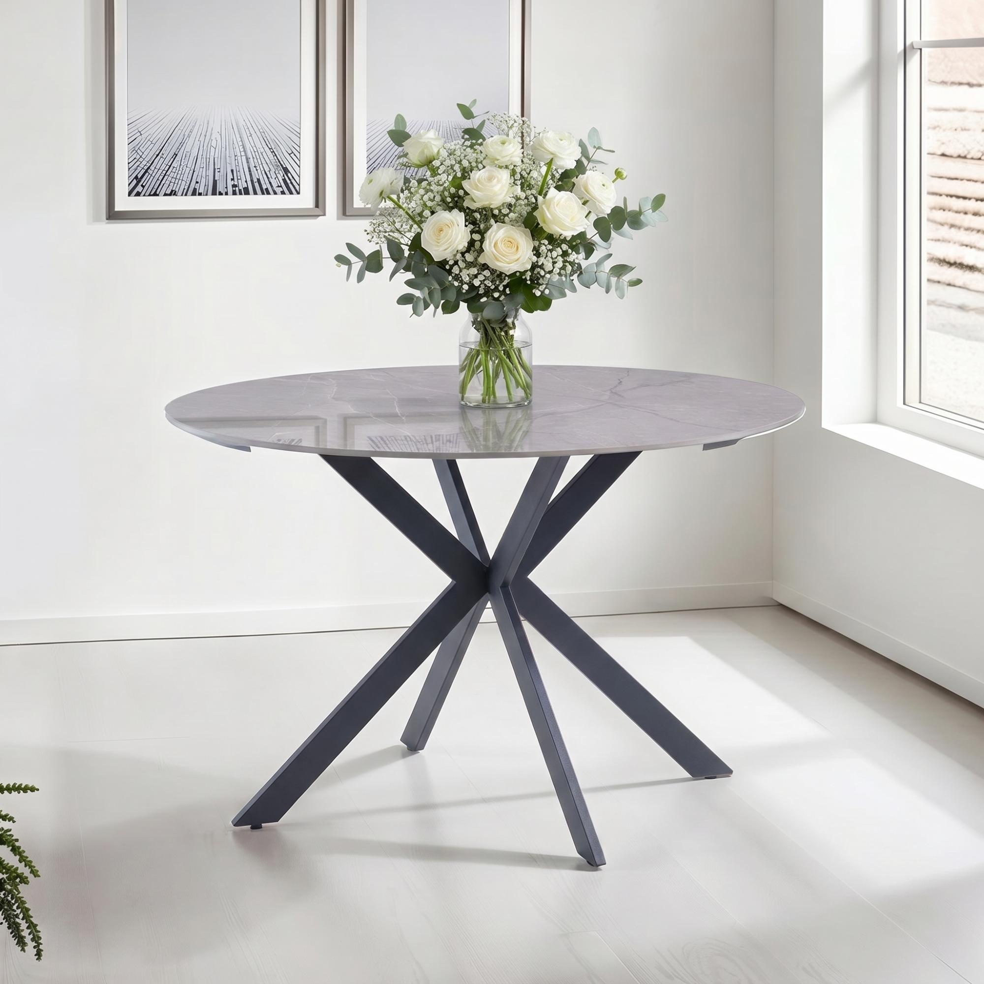 Talia Dining Table - 4 Seater - 120cm - Round - Spider Legs - Grey Sintered Stone