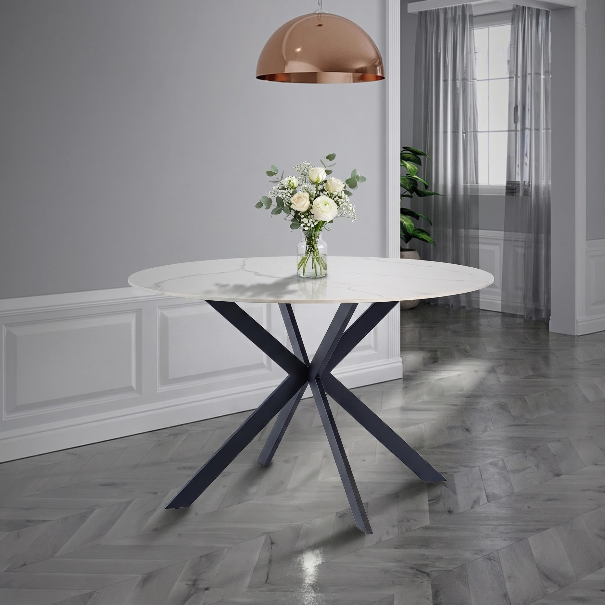 Talia Dining Table - 4 Seater - 120cm - Round - Spider Legs - Italy White Sintered Stone