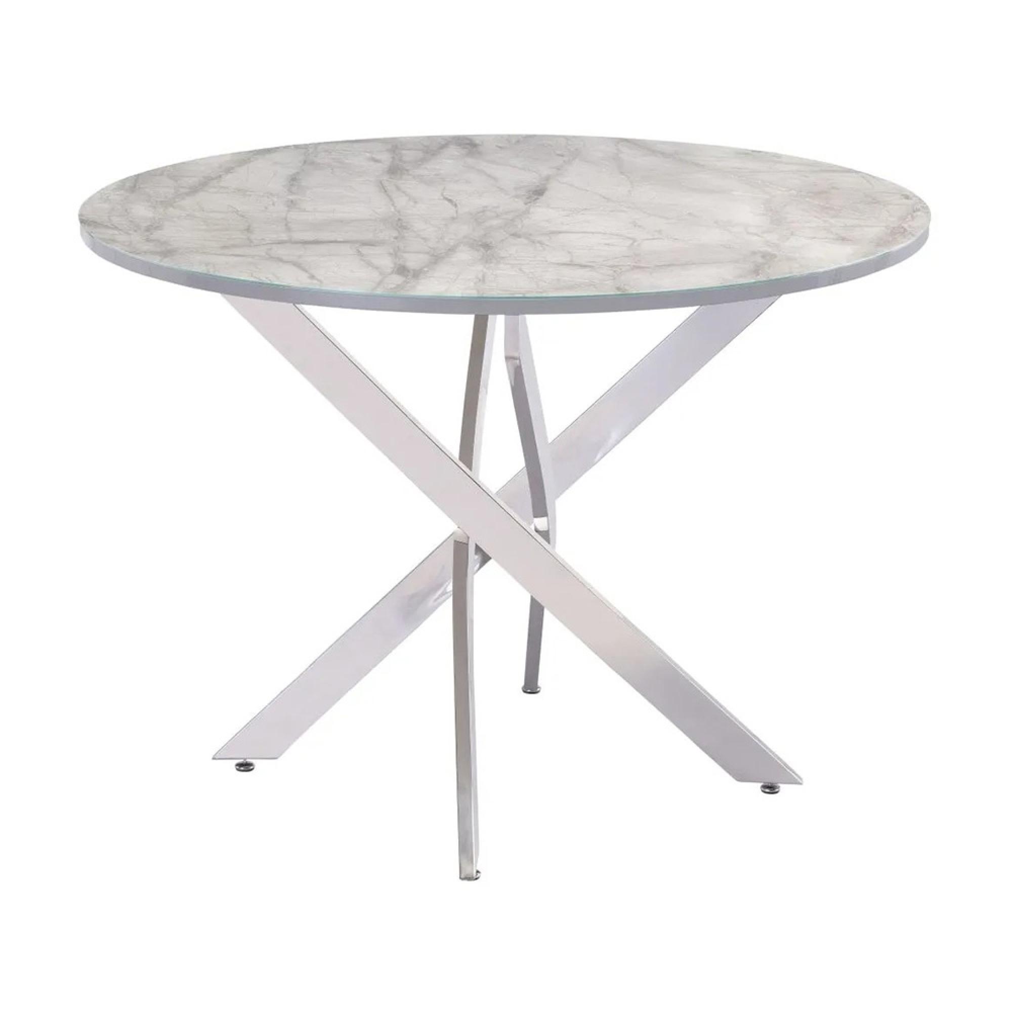 Alden Dining Table - 4 Seater - 107cm - Round - Chrome Legs - White and Grey Marble Effect