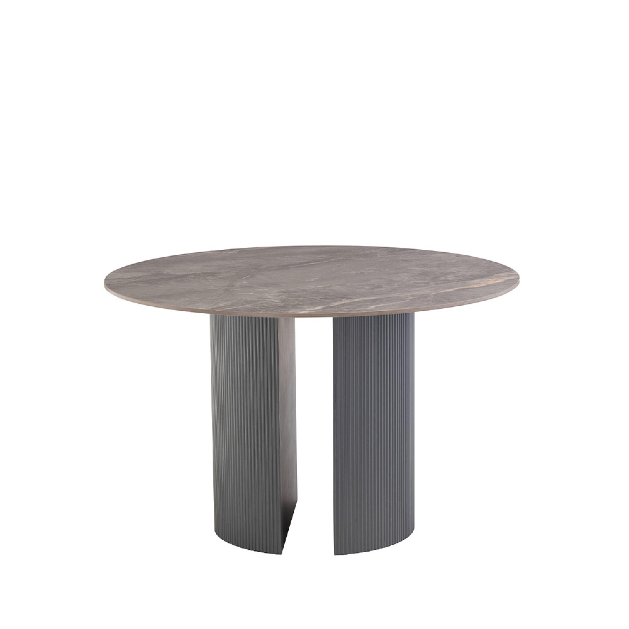 Bossini Dining Table - 4 Seater - 120cm - Round - Pedestal - Dark Grey Sintered Stone