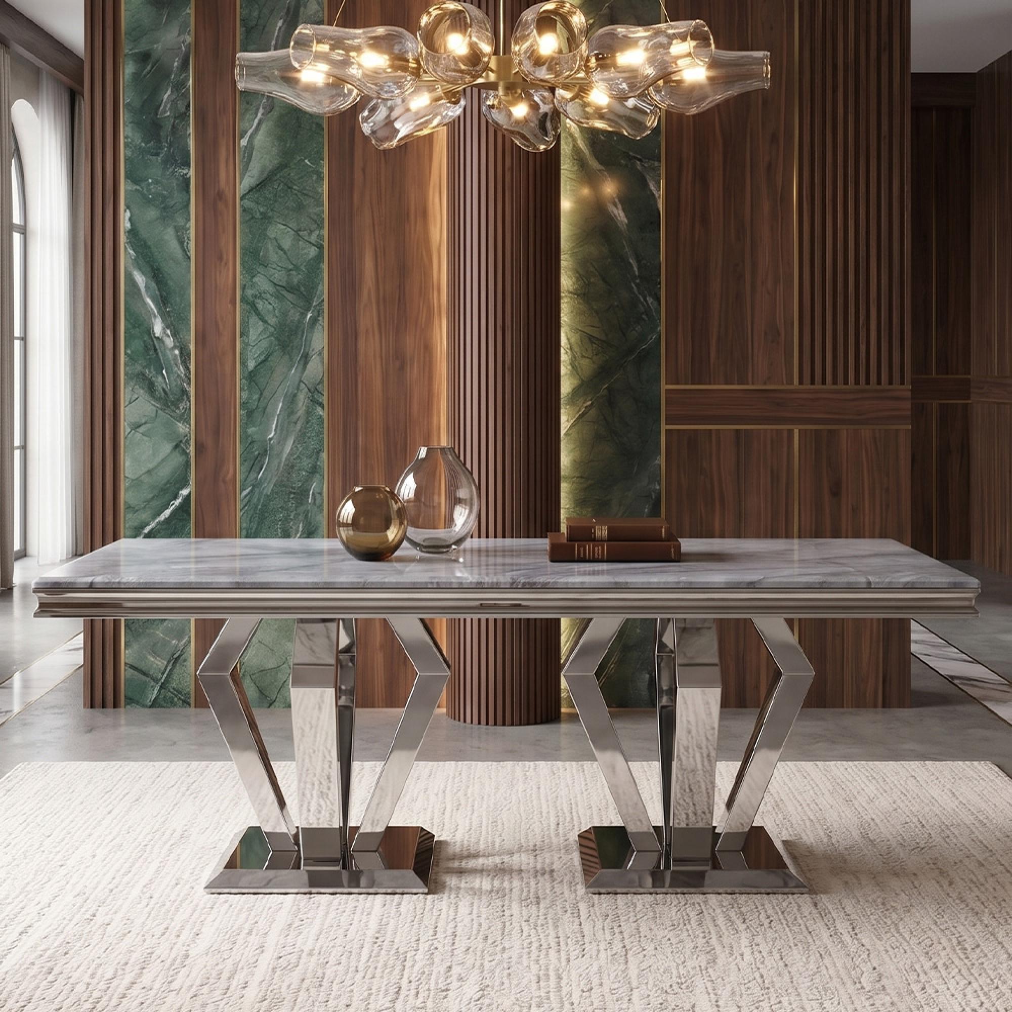 Dolce Dining Table - Grey Marble & Chrome - Sizes Available