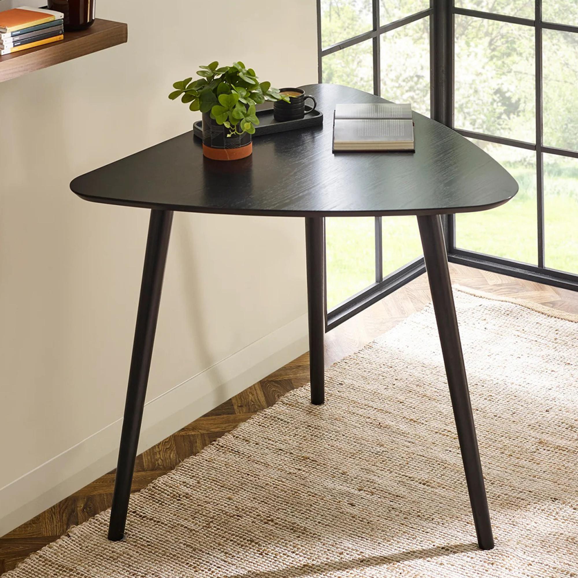 Athena Dining Table - 90.5cm - 3 Seater - Triangle - Black - Oak