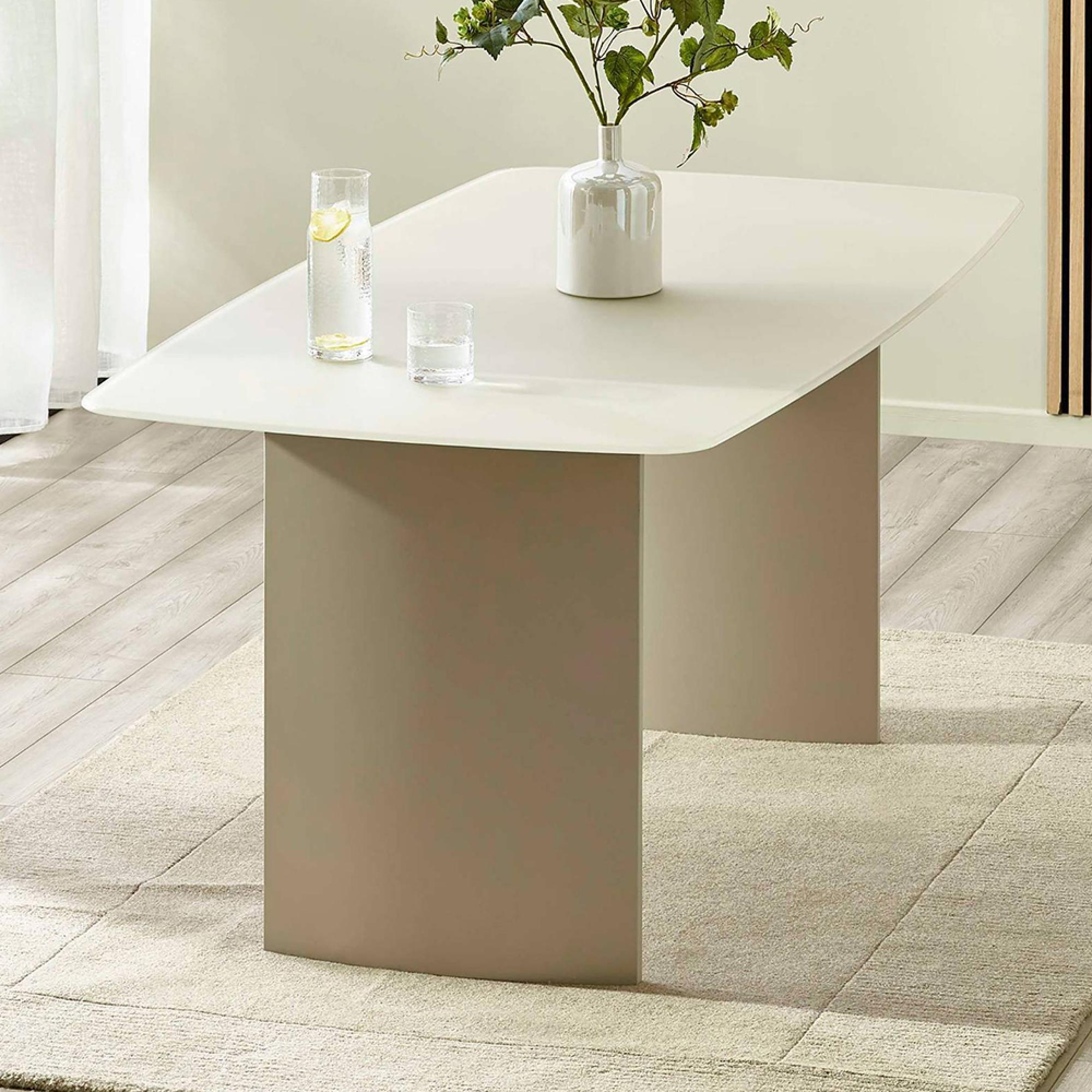 Element Dining Table - 180cm - 8 Seater - Matt Cream - Glass and Wood