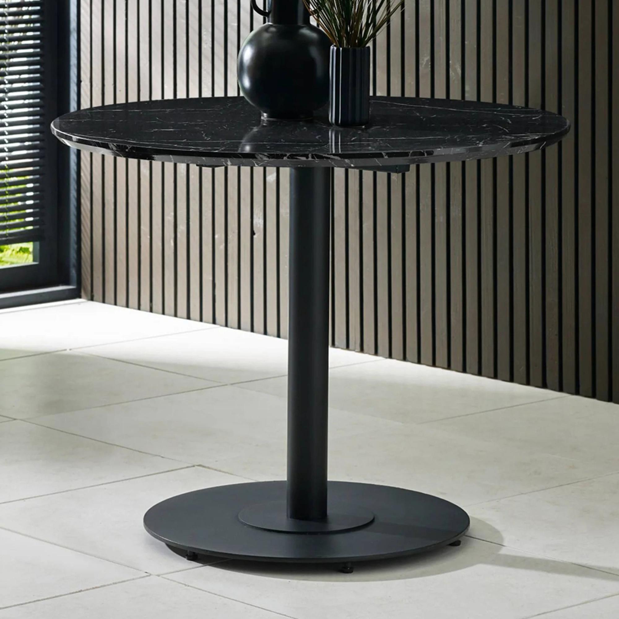 Luca Dining Table - 100cm - 4 Seater - Round - Black - Marble Effect and Metal