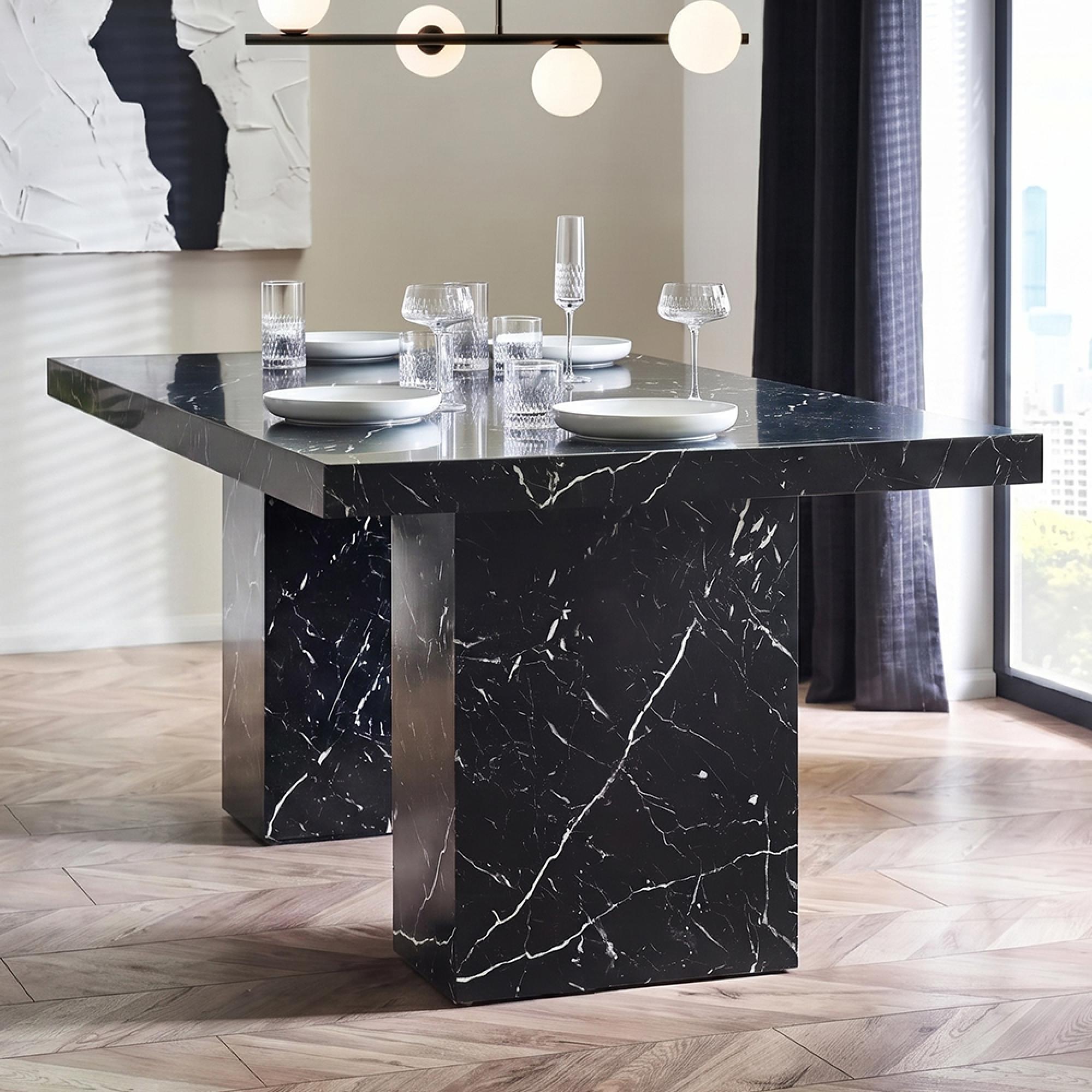 Rome Dining Table - 180cm - 8 Seater - Black - Marble Effect
