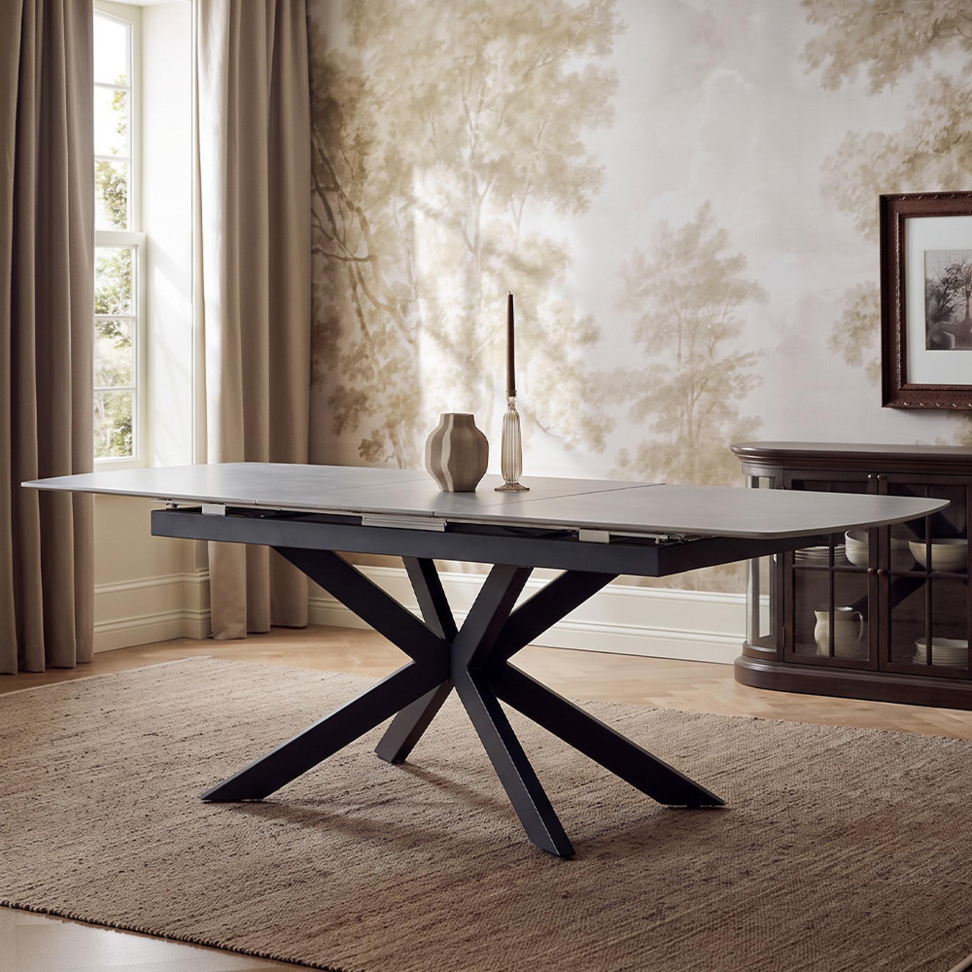 Bari Grey Ceramic 4-6 Seater 140cm-180cm Extending Dining Table with Black Star Base