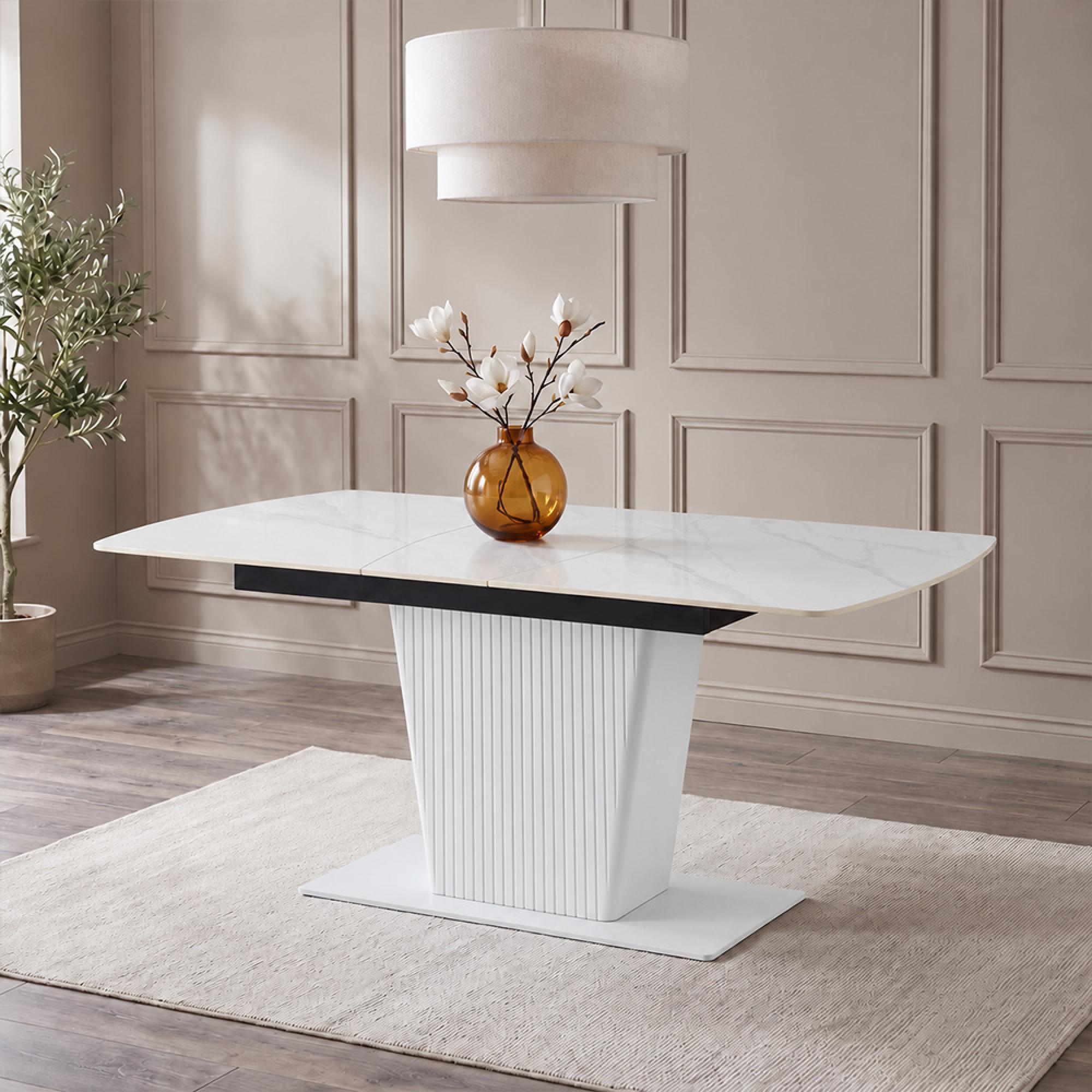 Dutton White Ceramic 4-6 Seater 130cm-170cm Extending Dining Table with Pedestal Base