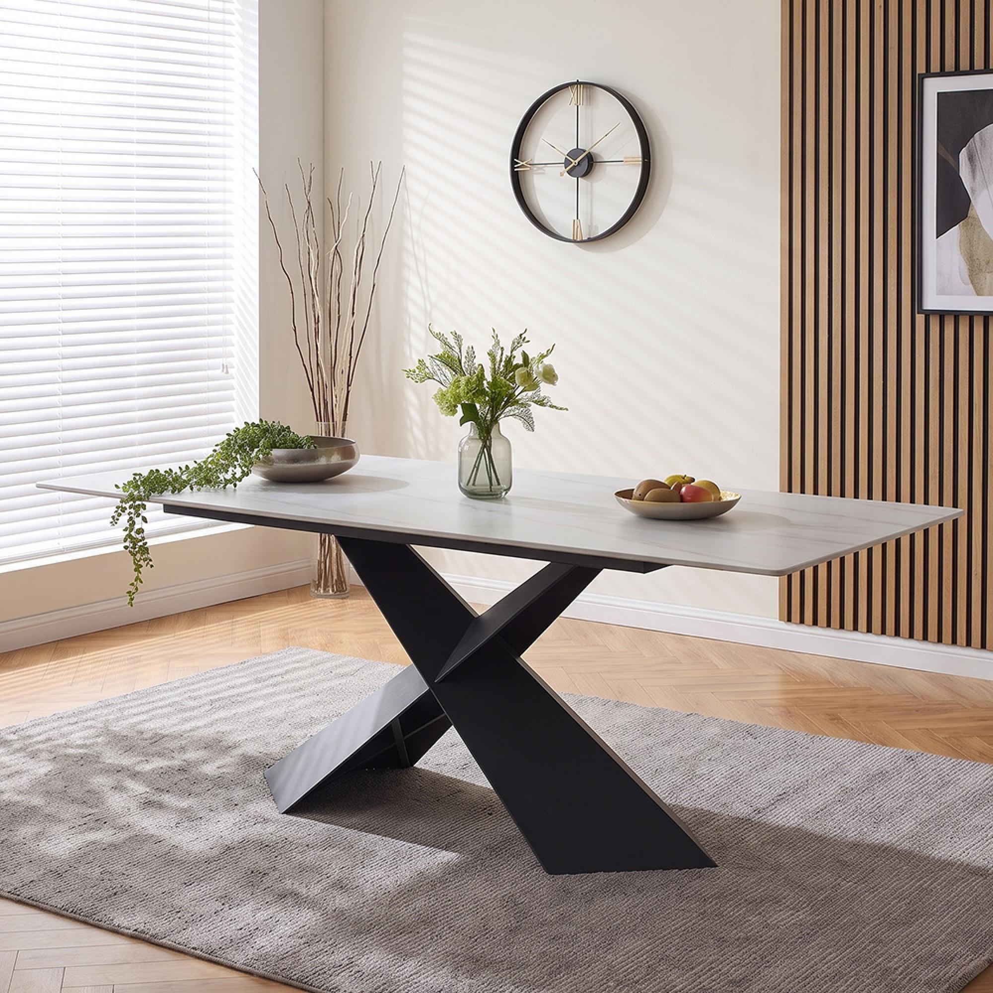 Merlin-White-Ceramic-6-Seater-180cm-Dining-Table-with-Black-Cross-Base