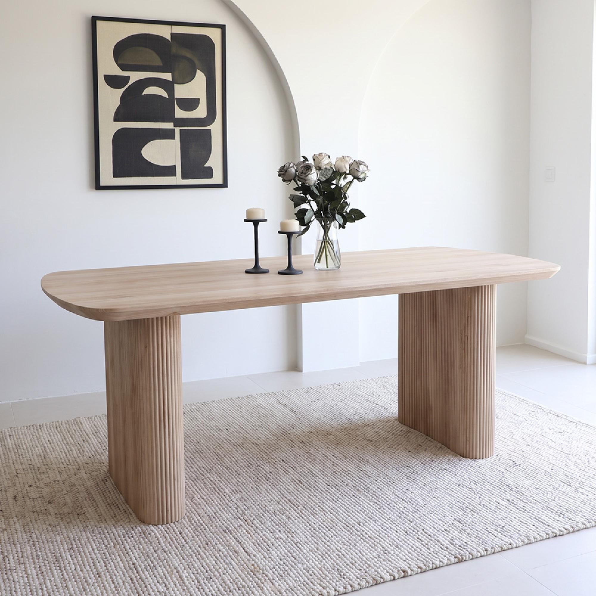 Bern Fluted Oak 6 Seater 160cm Dining Table with Pedestal Base