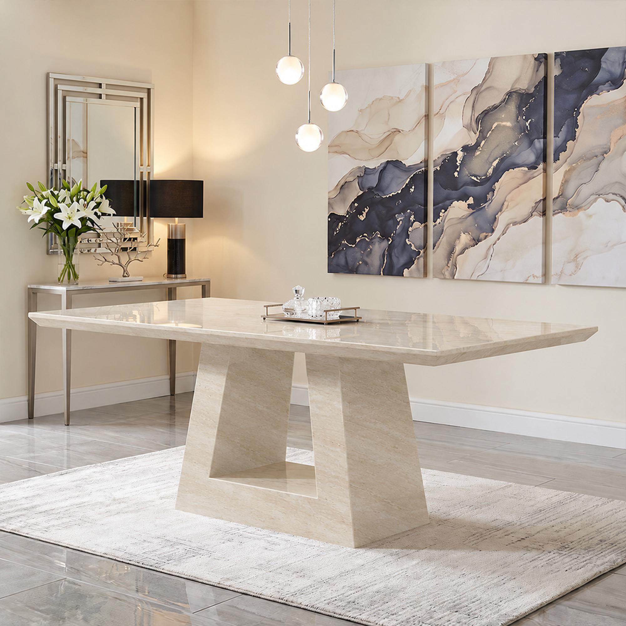 Milan Travertine Beige Marble Dining Table - Sizes Available