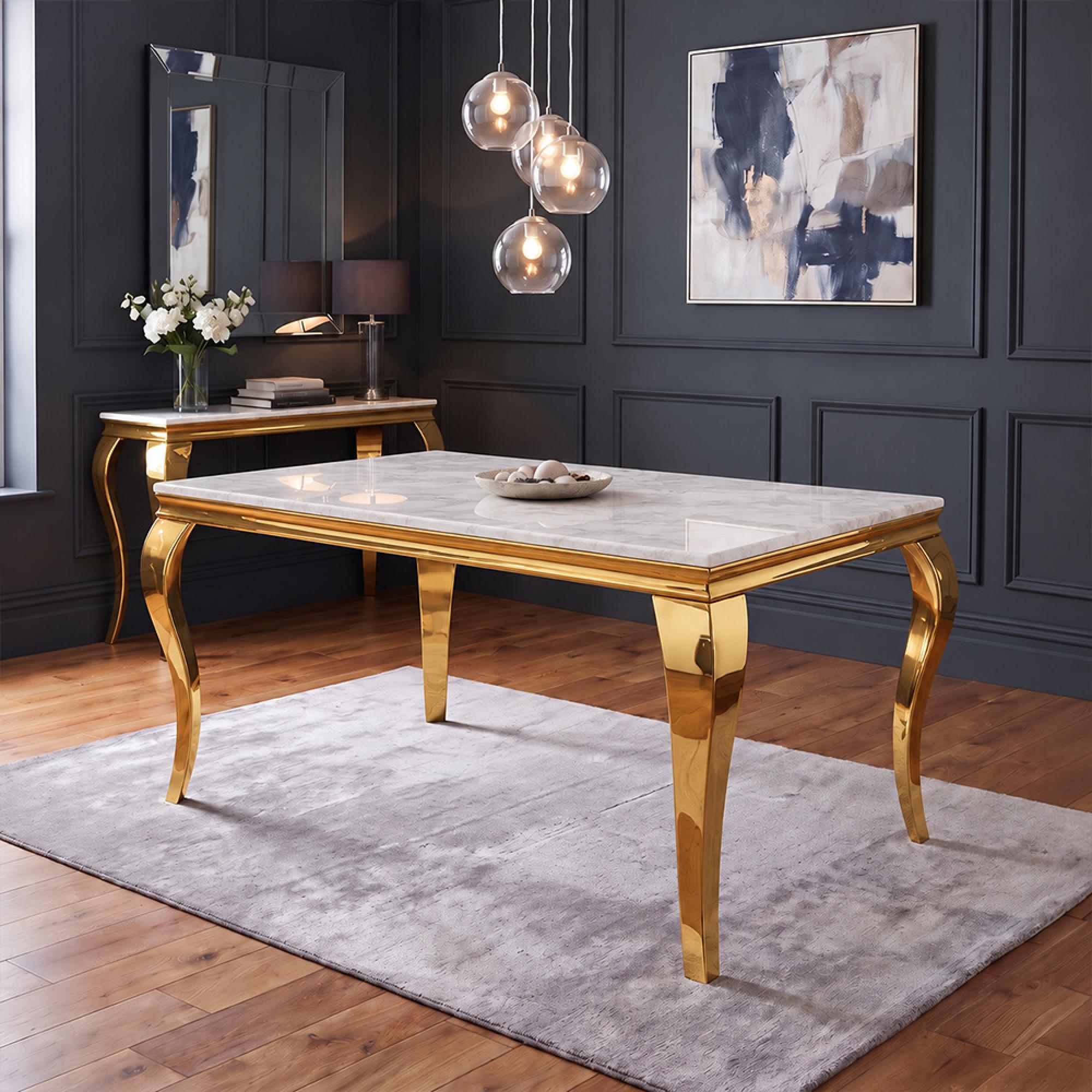 Louis Grey Marble and Gold 6 Seater 180cm Dining Table
