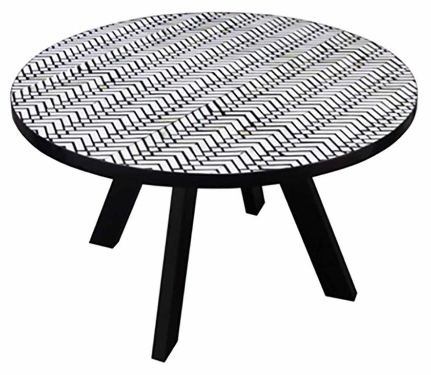 Allentown Monochrome Chevron Inlay Print 4 Seater Round Dining Table