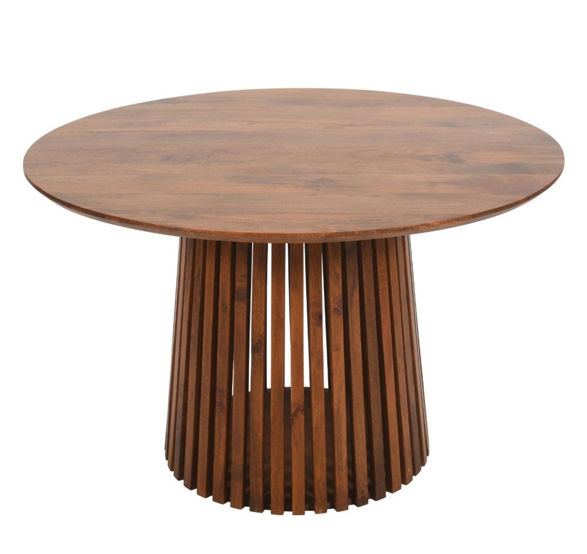Amber Slatted Mango Wood 4 Seater Round Dining Table