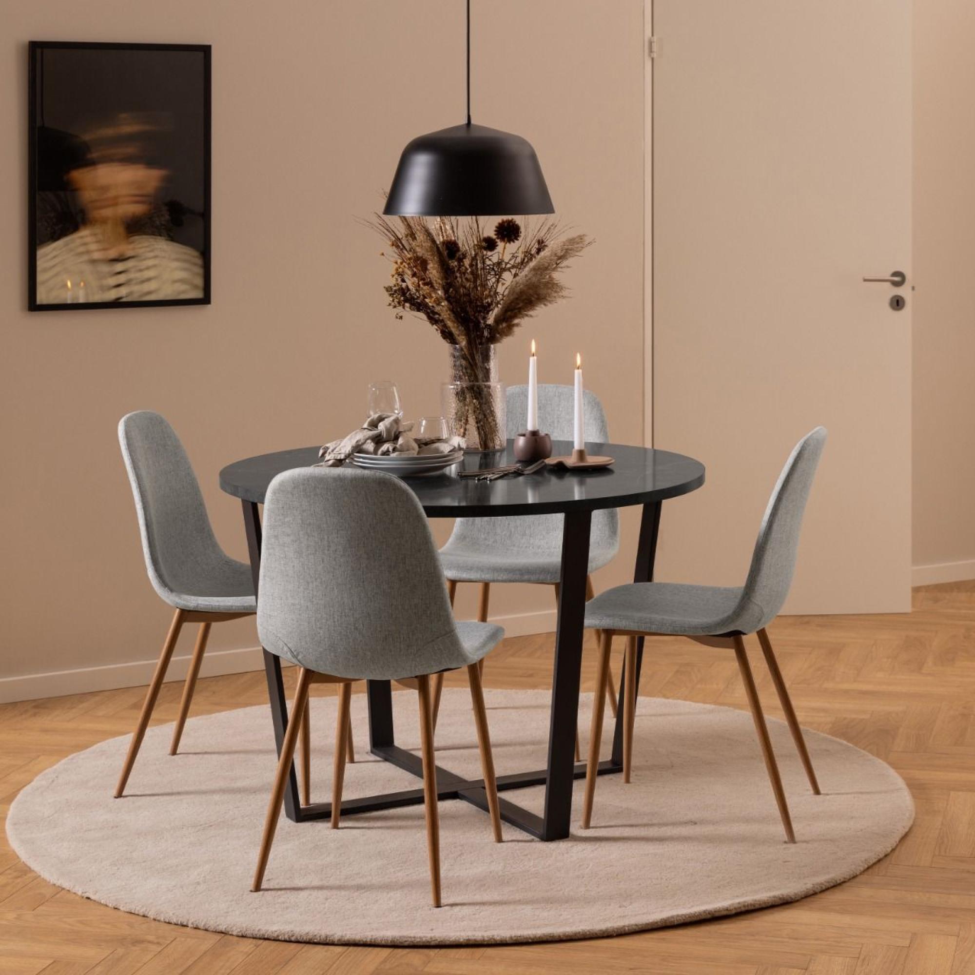 Amble Black Marble Effect 4 Seater Round Dining Table with Black Legs