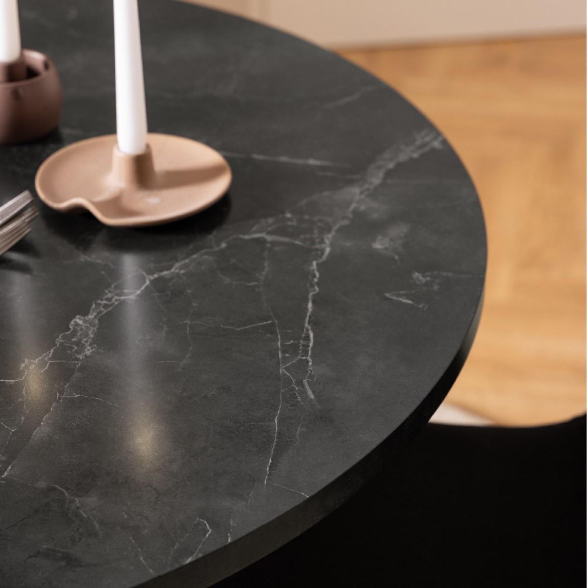 Amble Black Marble Effect 4 Seater Round Dining Table with Black Legs