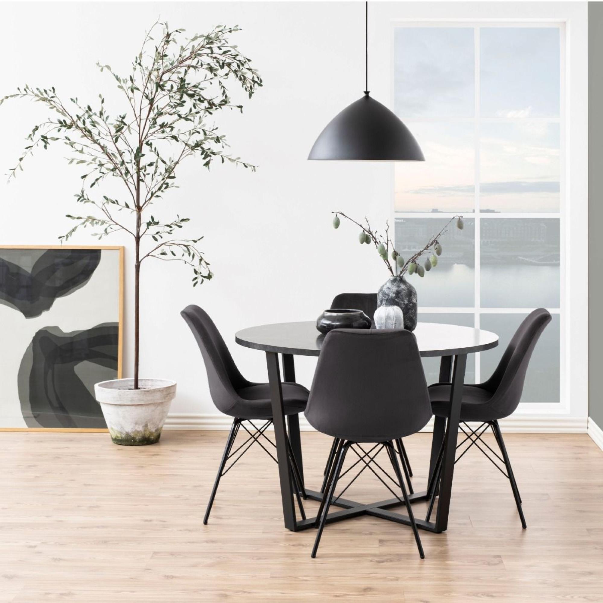 Amble Black Marble Effect 4 Seater Round Dining Table with Black Legs