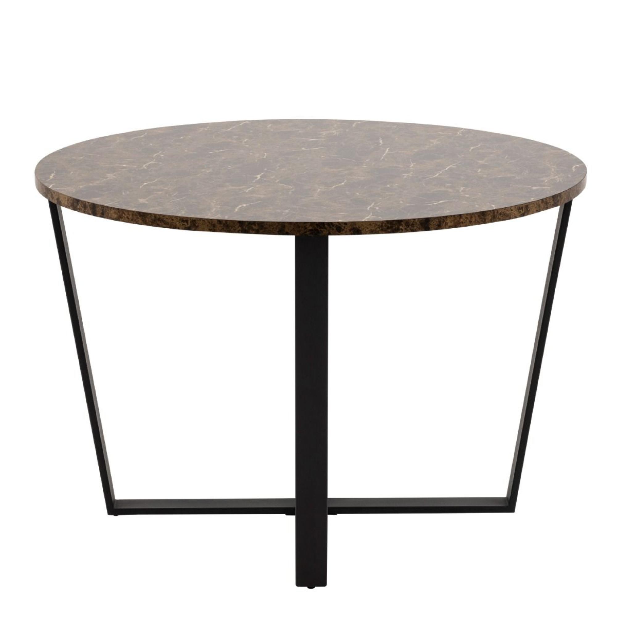 Amble Brown Marble Effect 4 Seater Round Dining Table with Black Legs