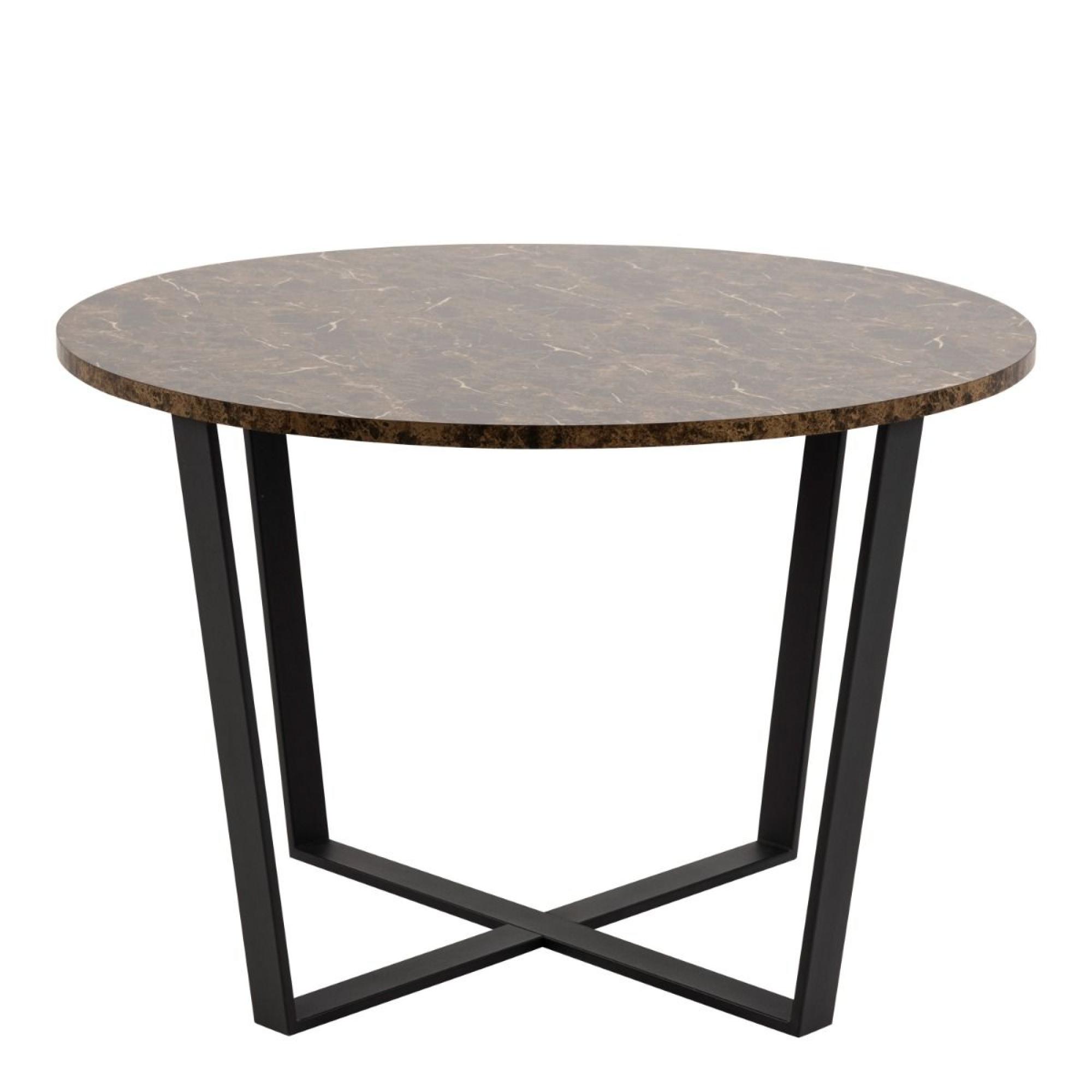 Amble Brown Marble Effect 4 Seater Round Dining Table with Black Legs
