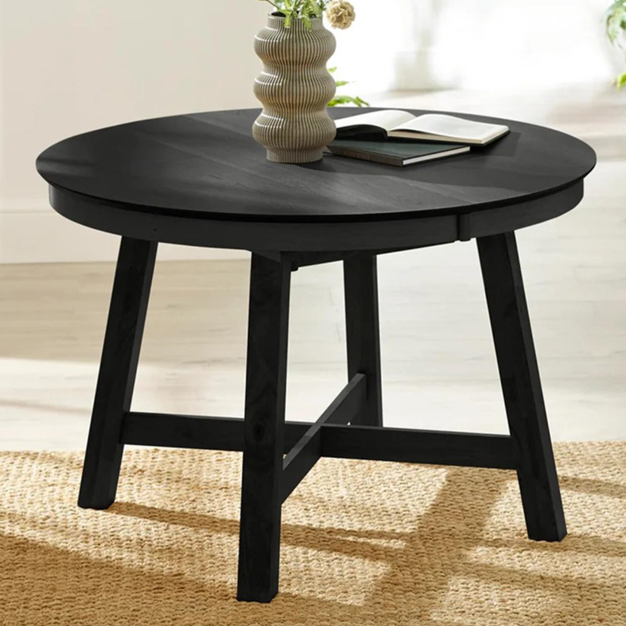 Annika Extending Dining Table - 115cm-154cm - 6-8 Seater - Round - Black - Oak Veneer