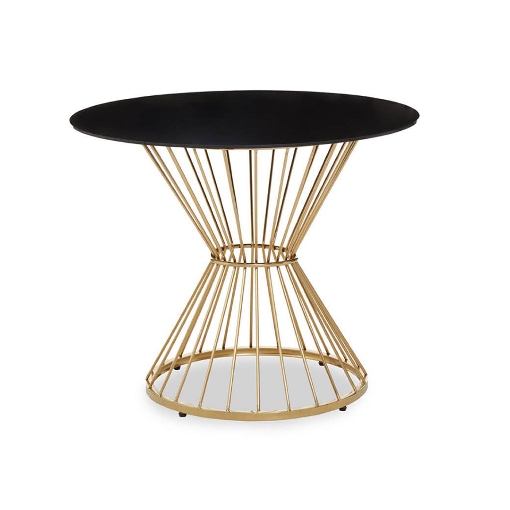 Anzio Dining Table - 2 Seater - 90cm - Round - Black Glass with Gold Hourglass Base
