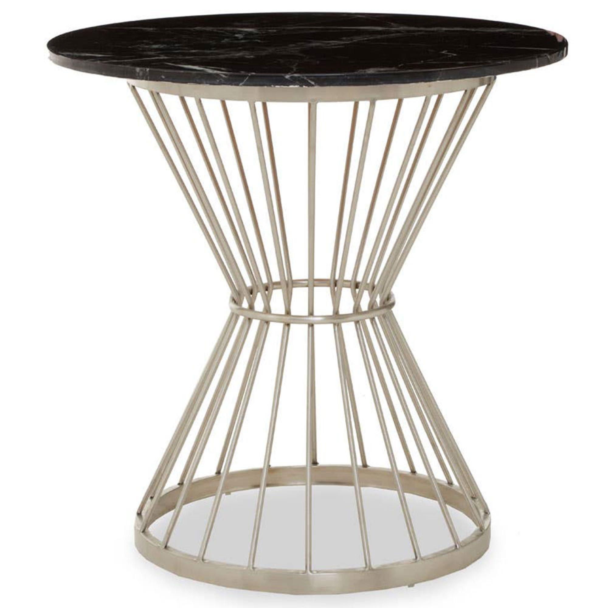 Anzio Dining Table - 2 Seater - 70cm - Round - Black Marble with Silver Hourglass Base