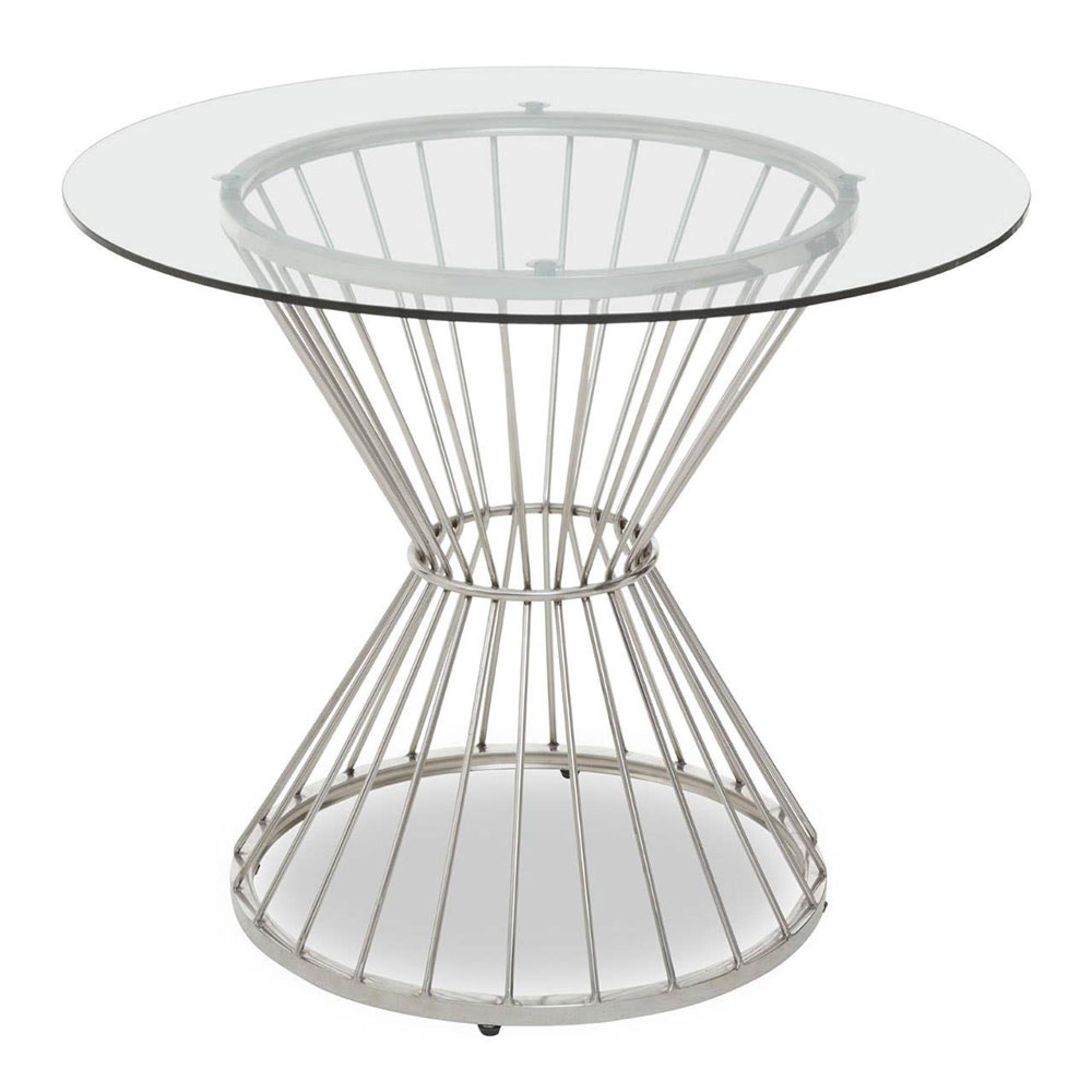 Anzio Dining Table - 2 Seater - 90cm - Round - Clear Glass with Wireframe Hourglass Base