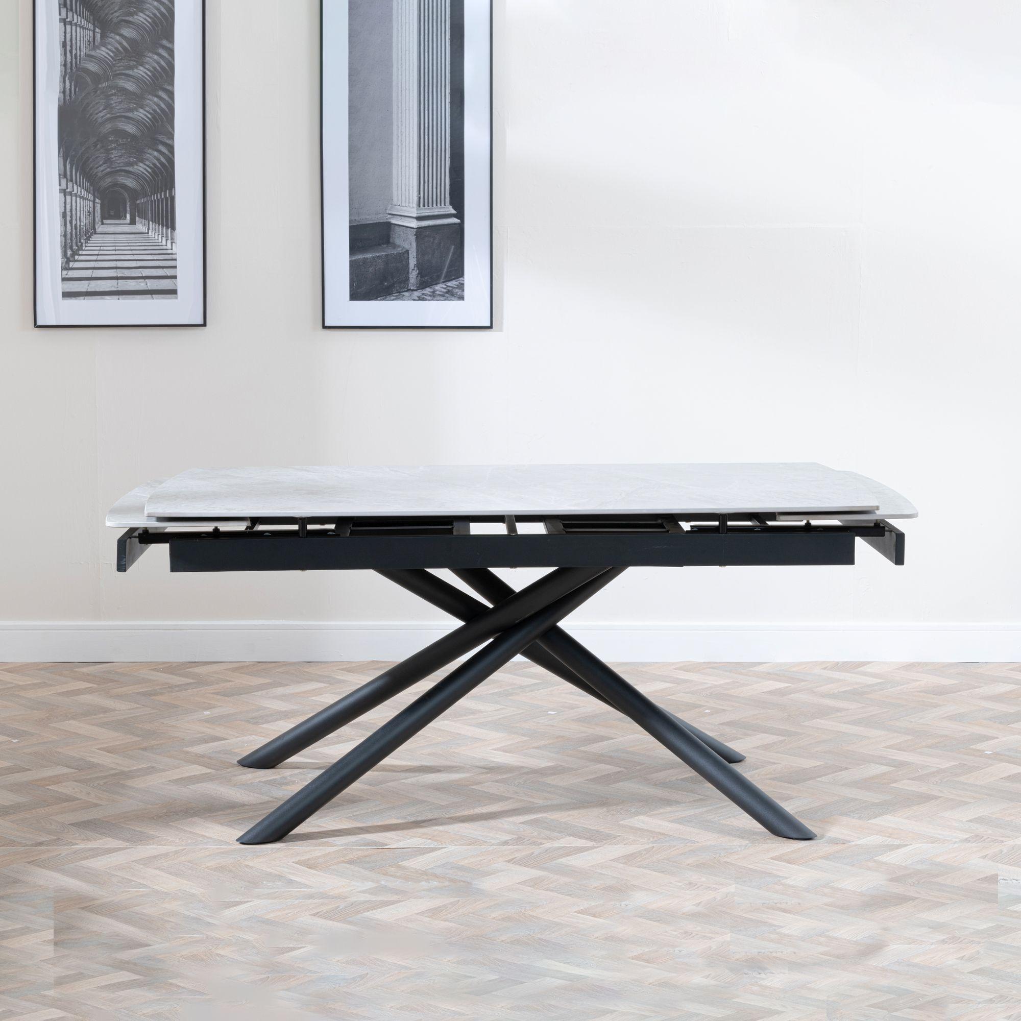 Apollo Extending Dining Table - 6-10 Seater - 160cm-220cm - Grey Ceramic - Black Base