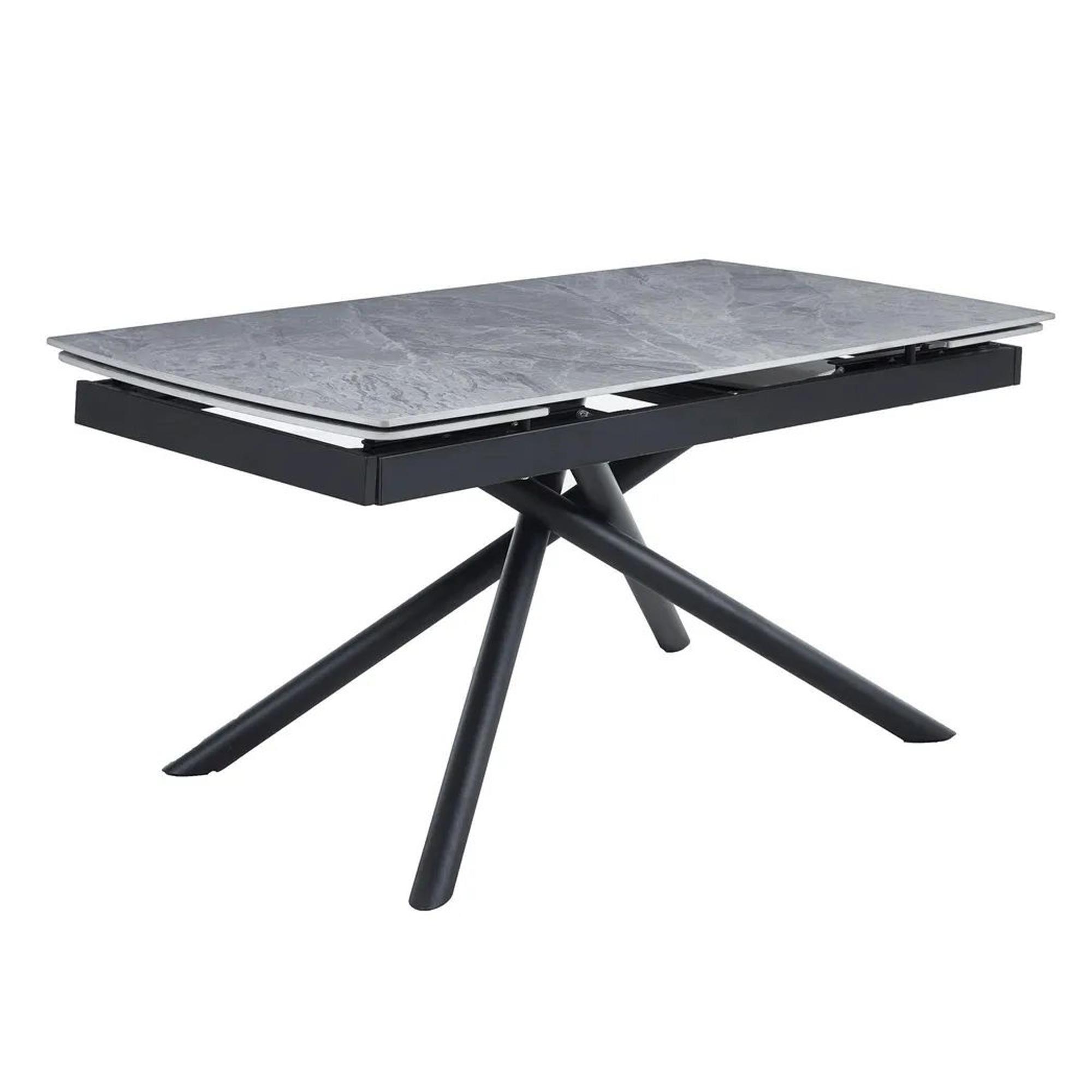 Apollo Extending Dining Table - 6-10 Seater - 160cm-220cm - Grey Ceramic - Black Base