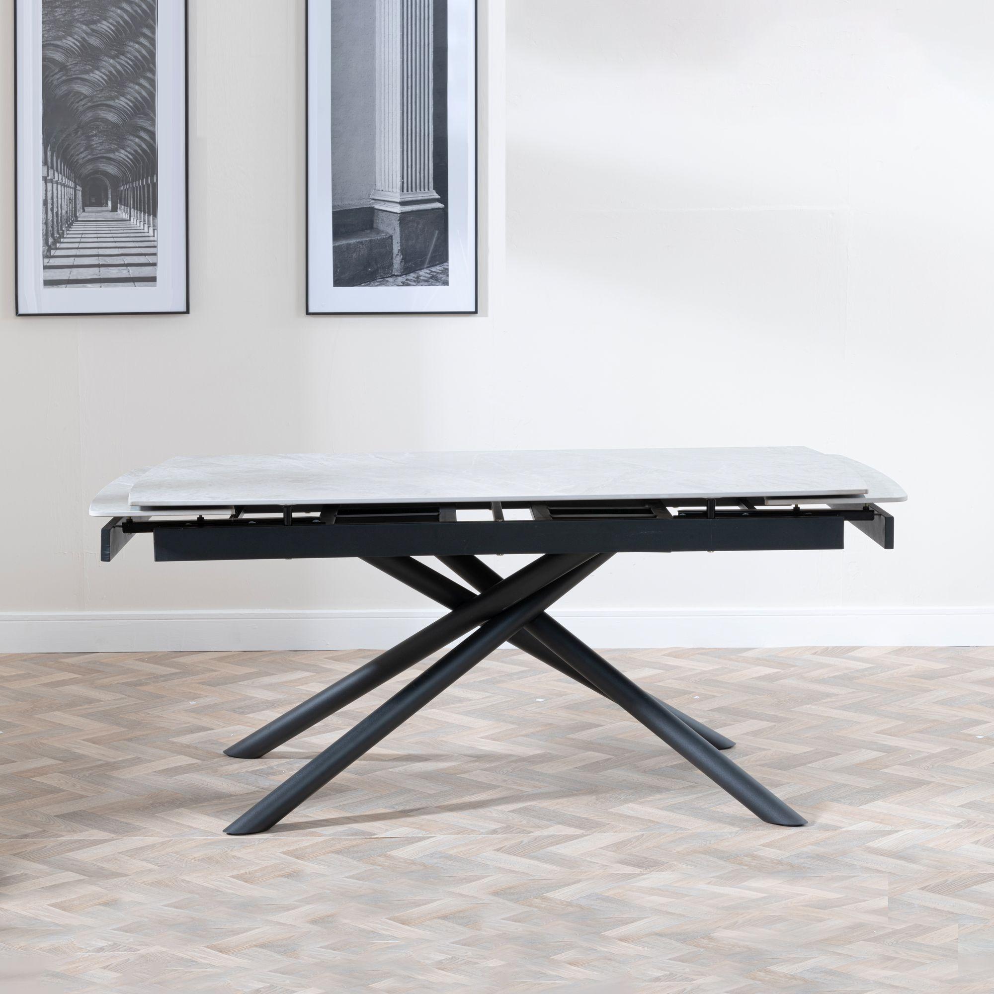 Apollo Extending Dining Table - 6-10 Seater - 160cm-220cm - White Ceramic - Black Base