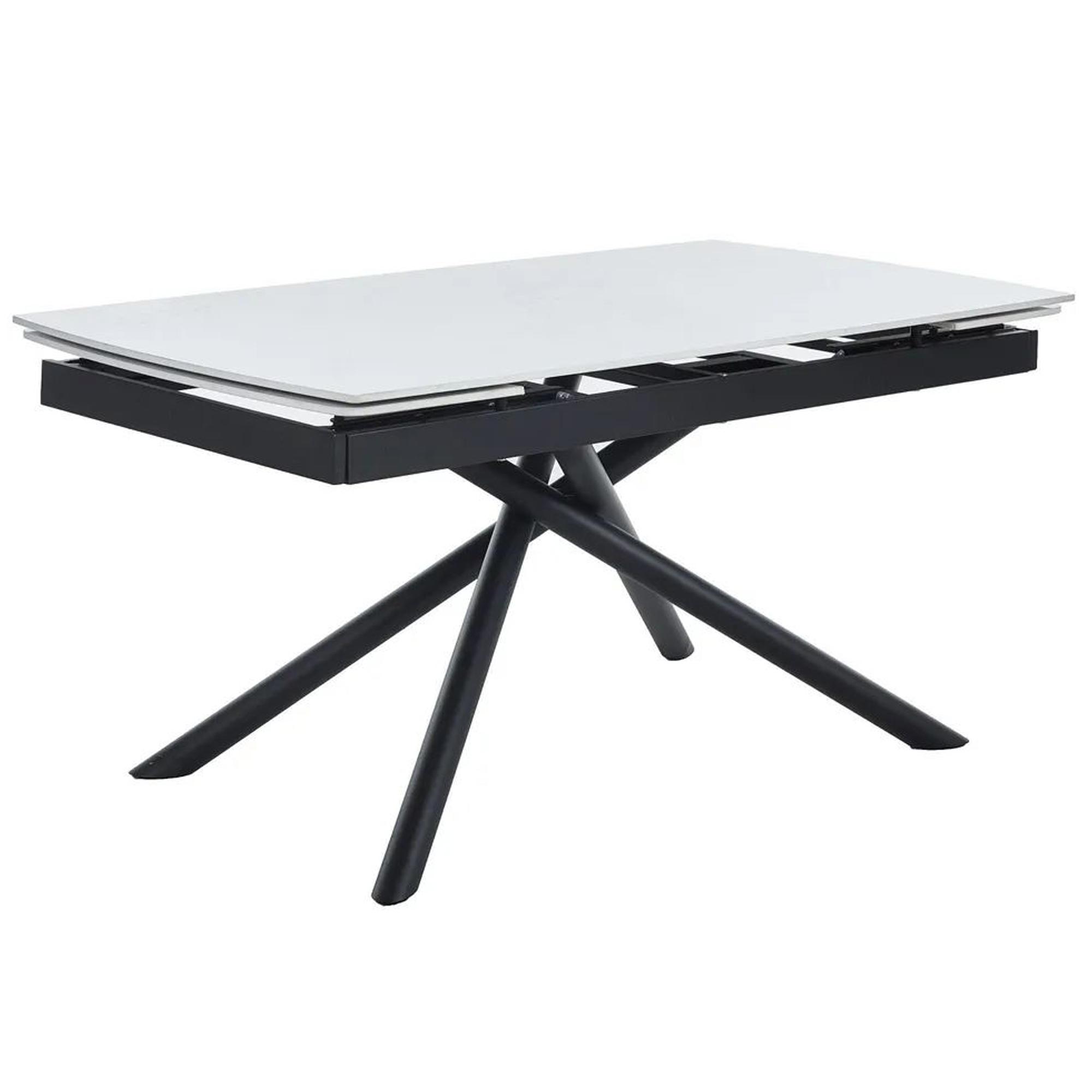 Apollo Extending Dining Table - 6-10 Seater - 160cm-220cm - White Ceramic - Black Base
