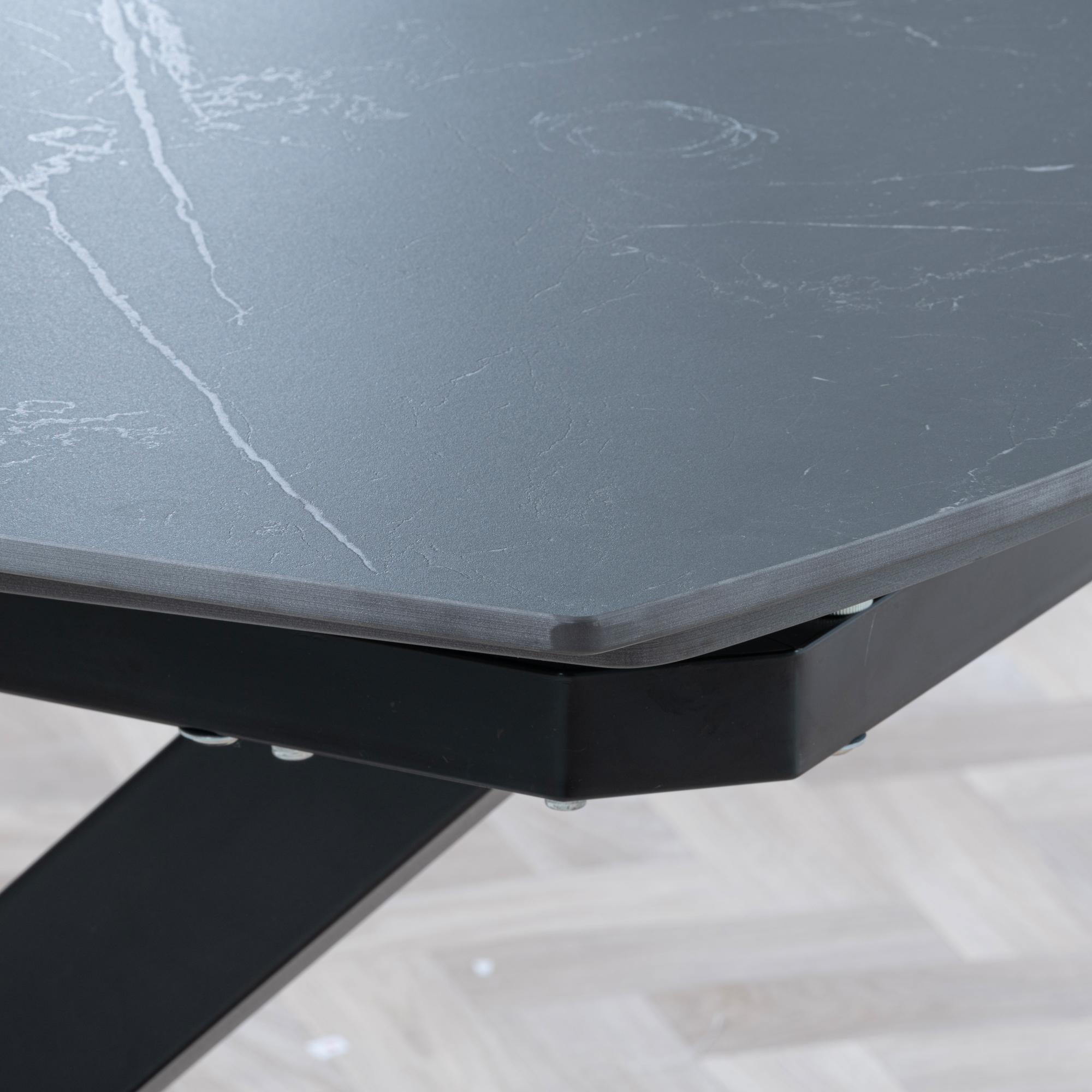 Arctic Extending Dining Table - 4-8 Seater - 140cm-200cm - Black Ceramic Swivel Top - Cross Base